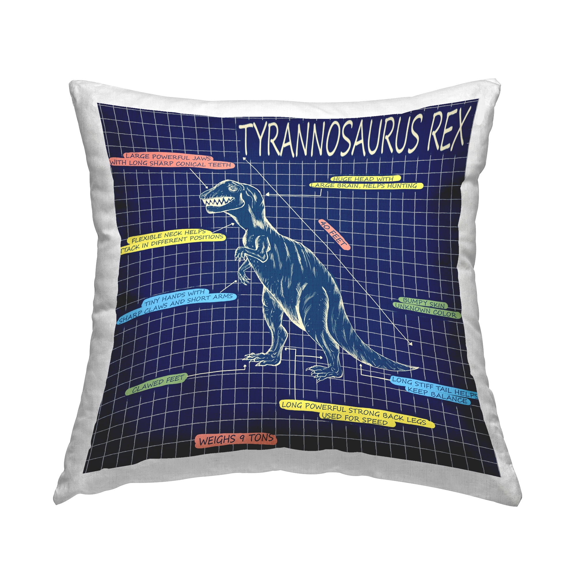 Stupell Industries T-Rex Educational Dinosaur Diagram Square Decorative Printed Throw Pillow, 18 x 18,