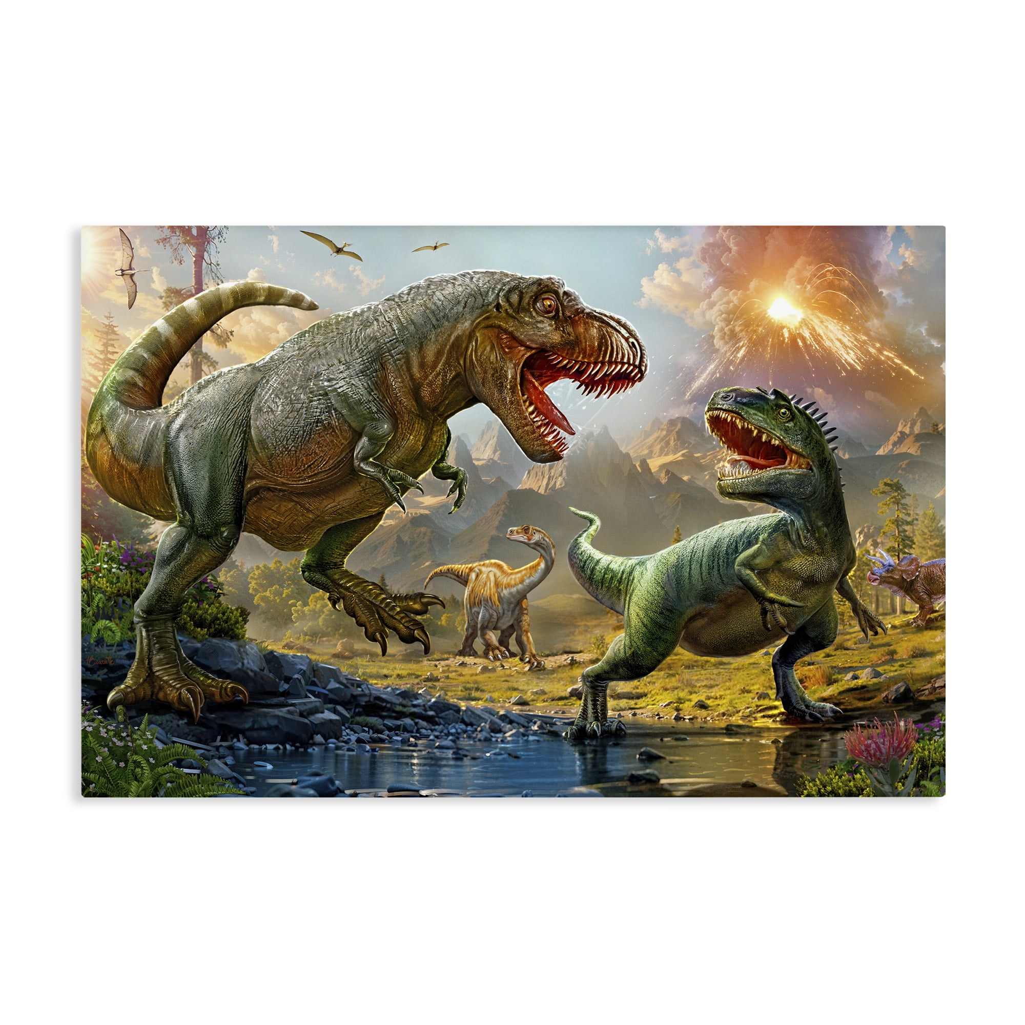 Stupell Industries T-Rex Encounter at Riverbank Canvas Wall Art, design by Henriette Chinaglia