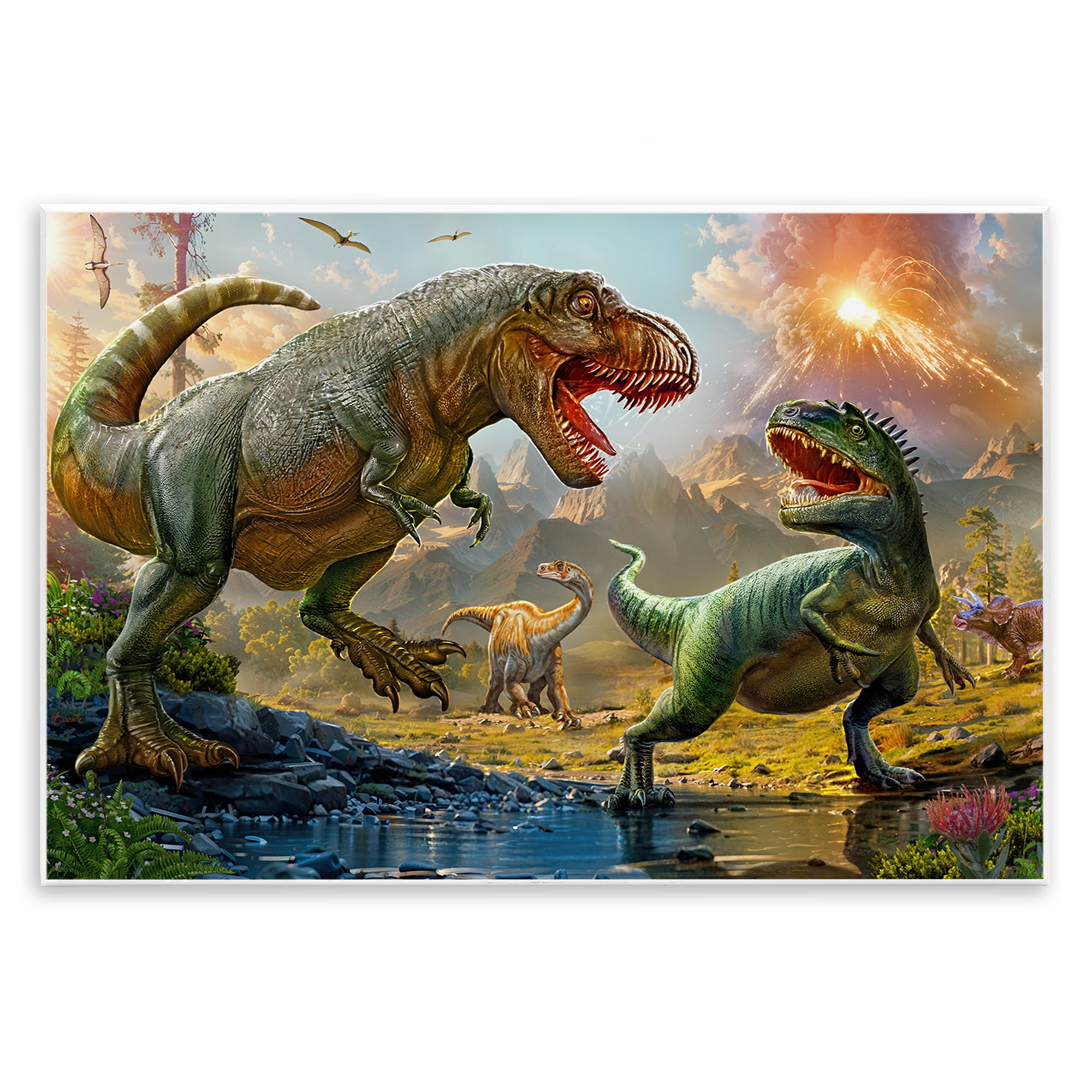 Stupell Industries T-Rex Encounter at Riverbank Wall Plaque Art, design by Henriette Chinaglia