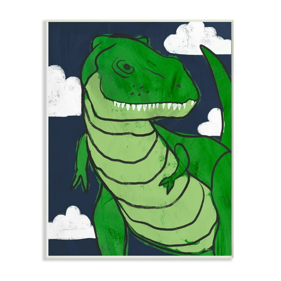 Stupell Industries T-Rex Kid's Illustration Green Dinosaur Blue Sky Animals & Insects Painting Unframed Art Print Wall Art, 10 x 15