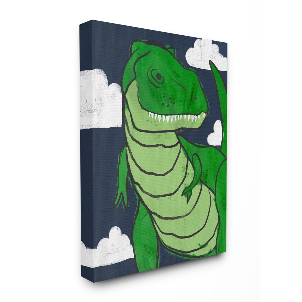 Stupell Industries T-Rex Kid's Illustration Green Dinosaur Blue Sky Canvas Wall Art Design by Daphne Polselli, 16" x 20"