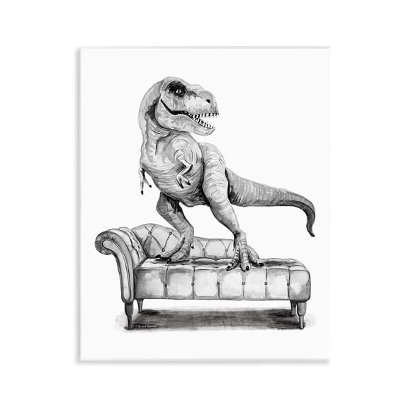 Stupell Industries T-Rex Lounging on Couch Animals Painting Unframed Art Print Wall Art, 11 x 14