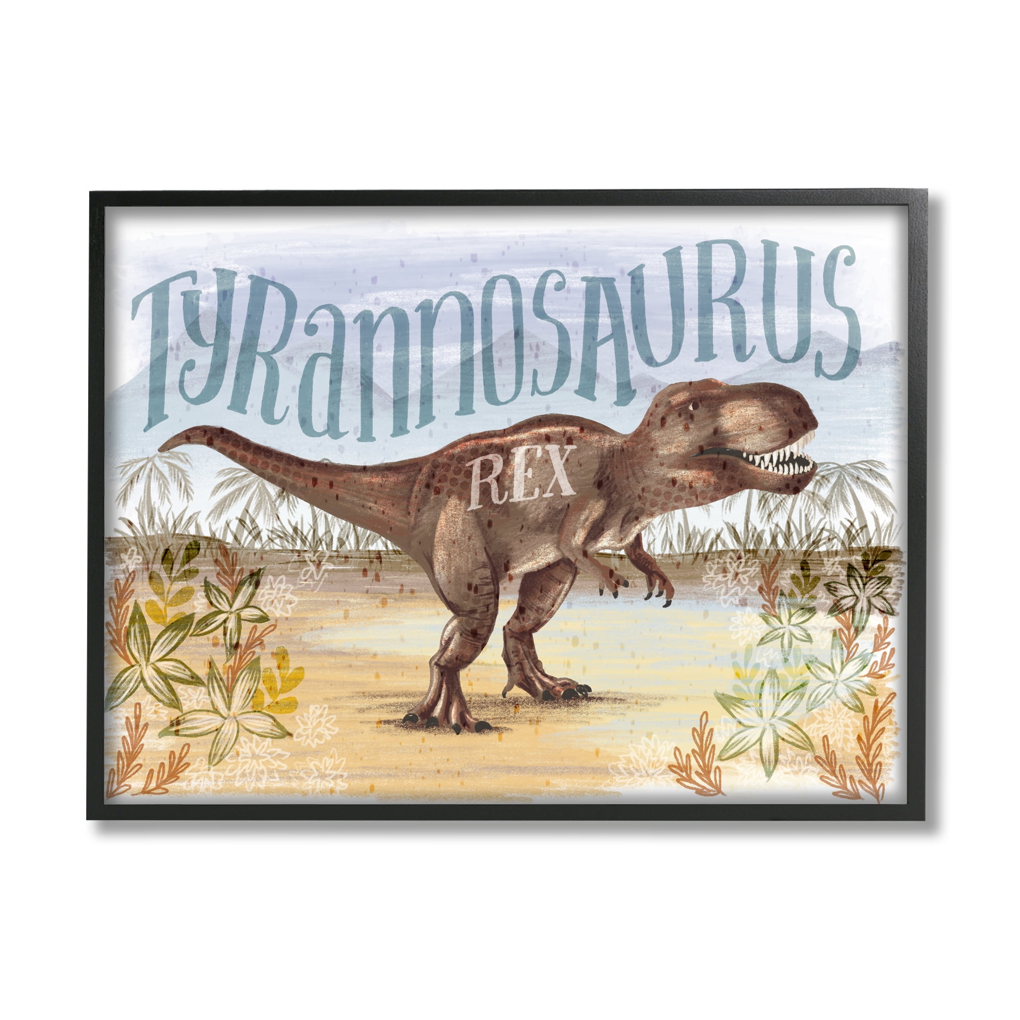 Stupell Industries T-Rex in Nature Animals & Insects Painting Black Framed Art Print Wall Art, 30 x 24