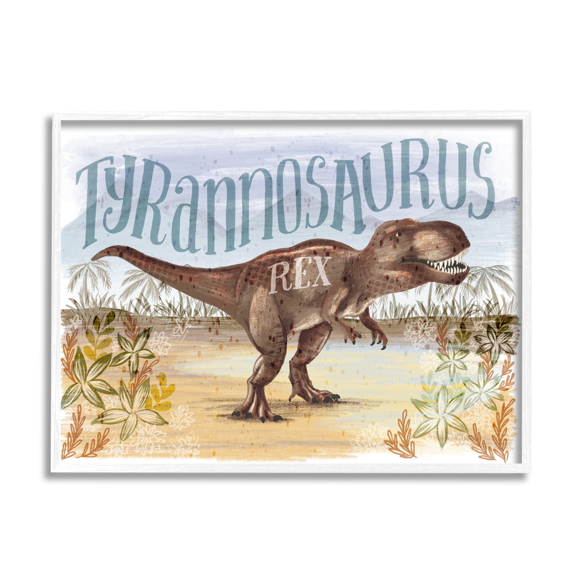 Stupell Industries T-Rex in Nature Animals & Insects Painting White Framed Art Print Wall Art, 14 x 11