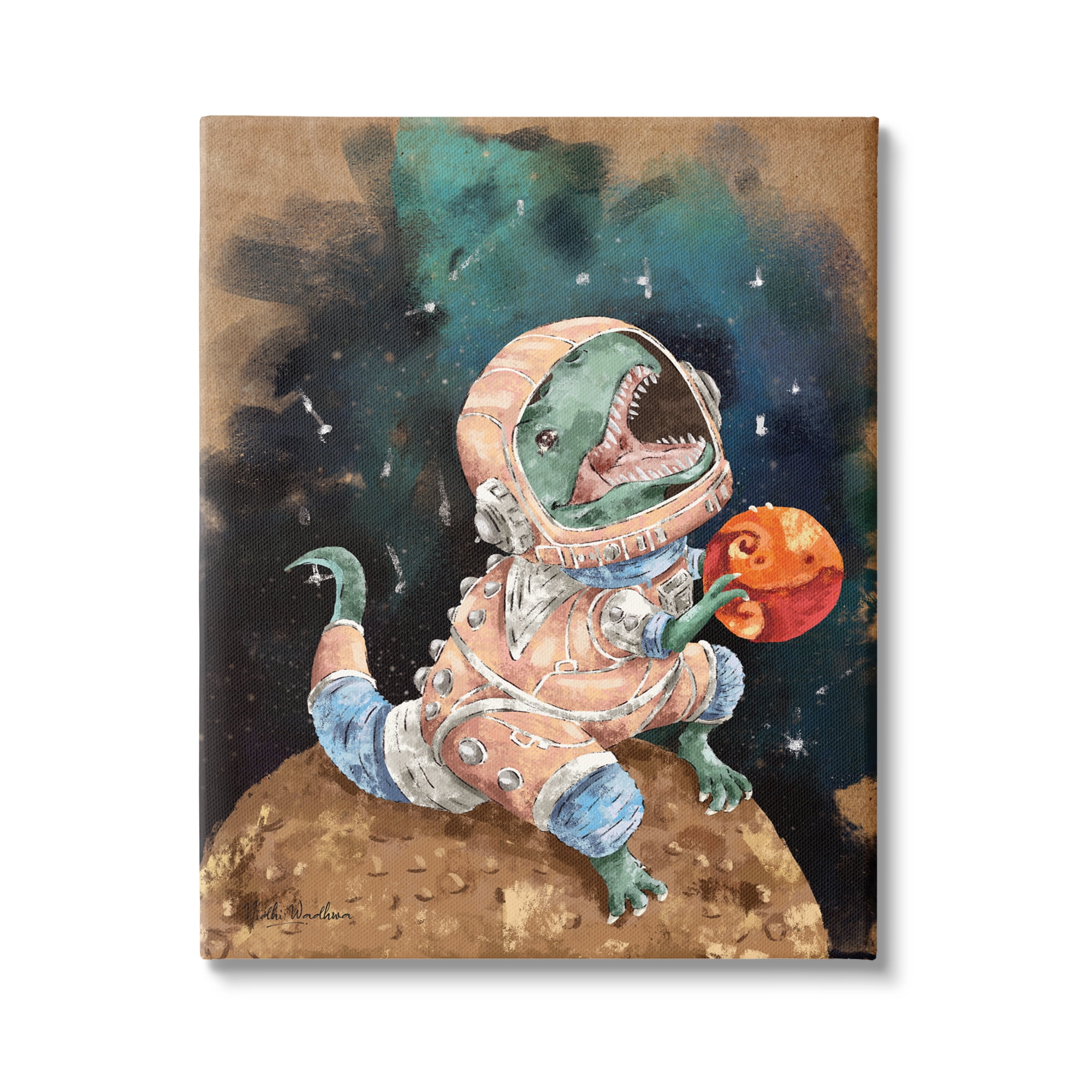 Stupell Industries T-Rex in Outer Space Animals & Insects Painting Gallery Wrapped Canvas Print Wall Art, 30 x 40