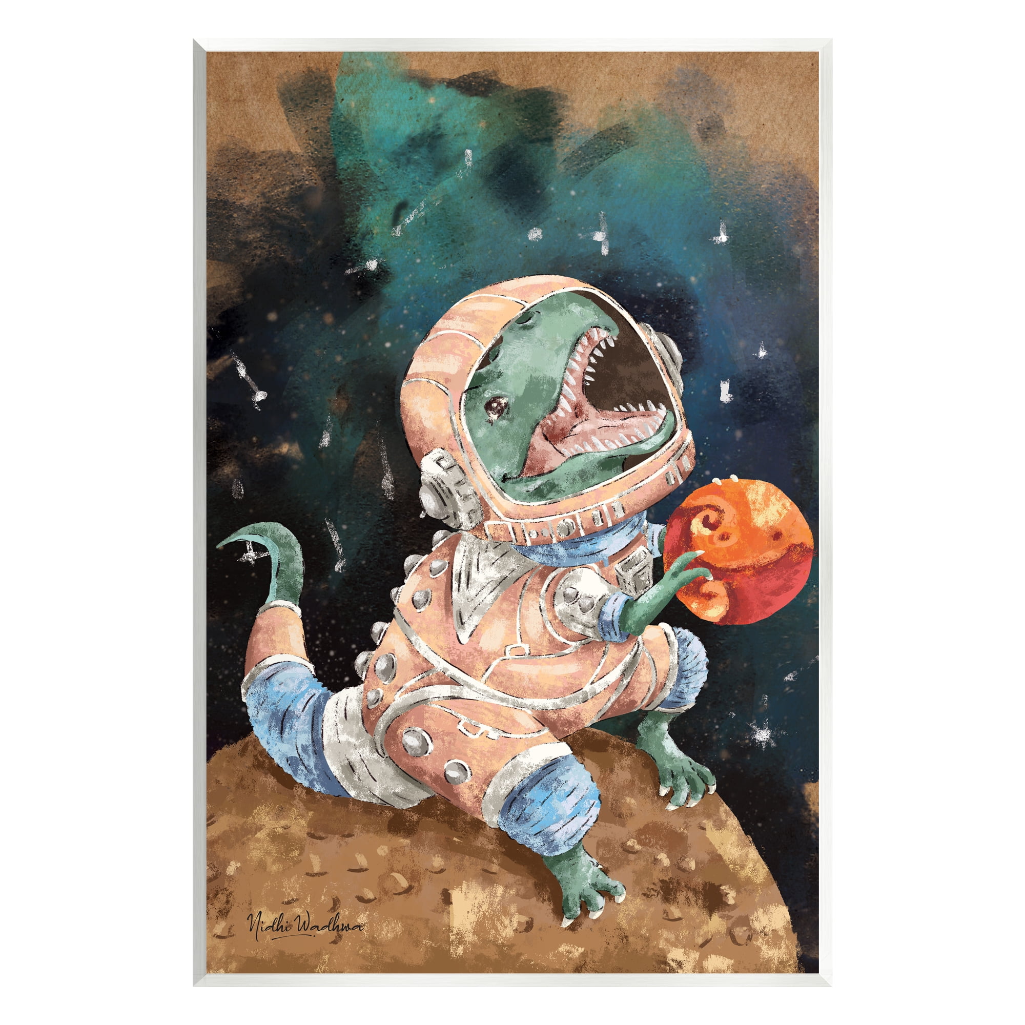 Stupell Industries T-Rex in Outer Space Animals & Insects Painting Unframed Art Print Wall Art, 13 x 19