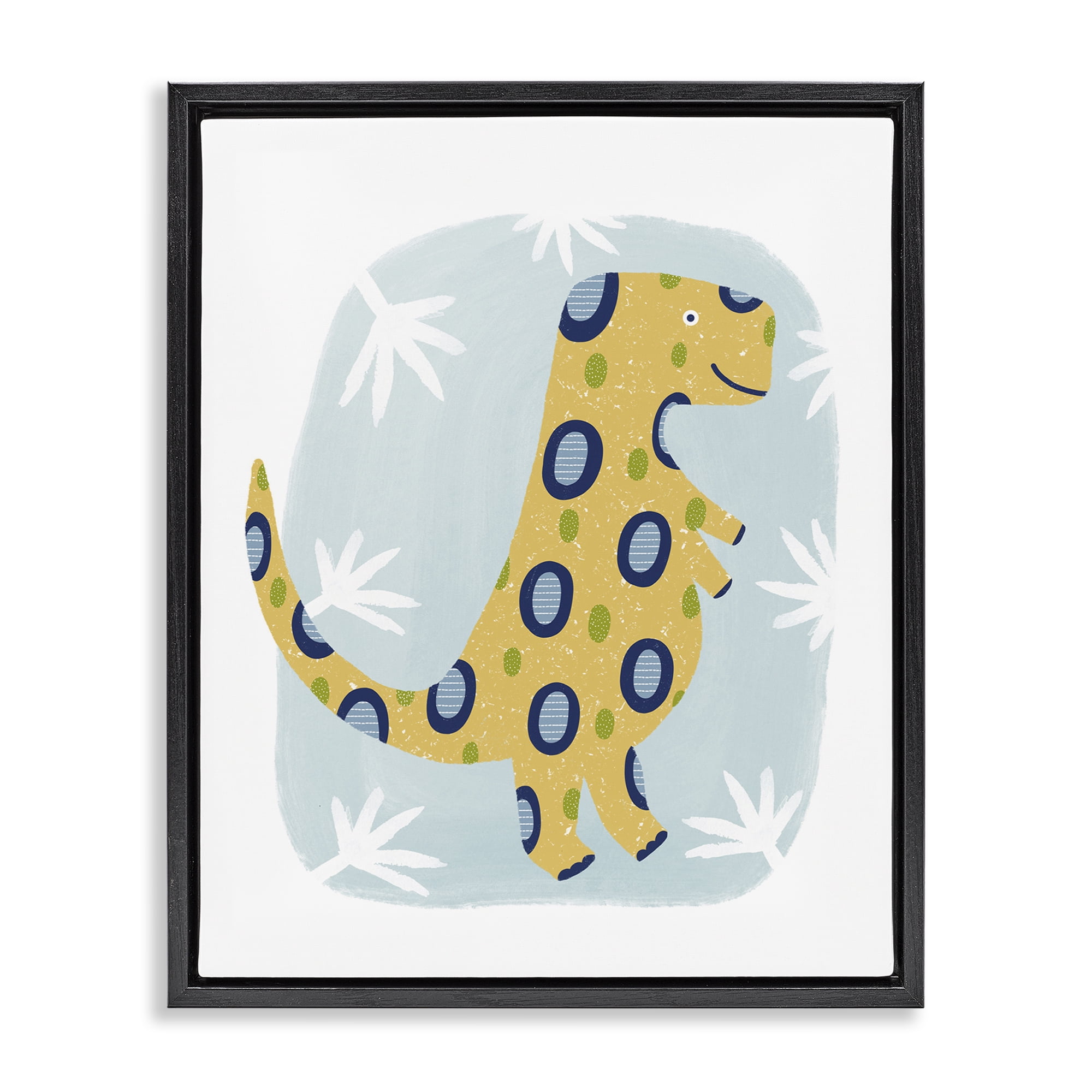 Stupell Industries T-Rex with Leaves Animals & Insects Painting Black Floater Framed Art Print Wall Art, 25 x 31