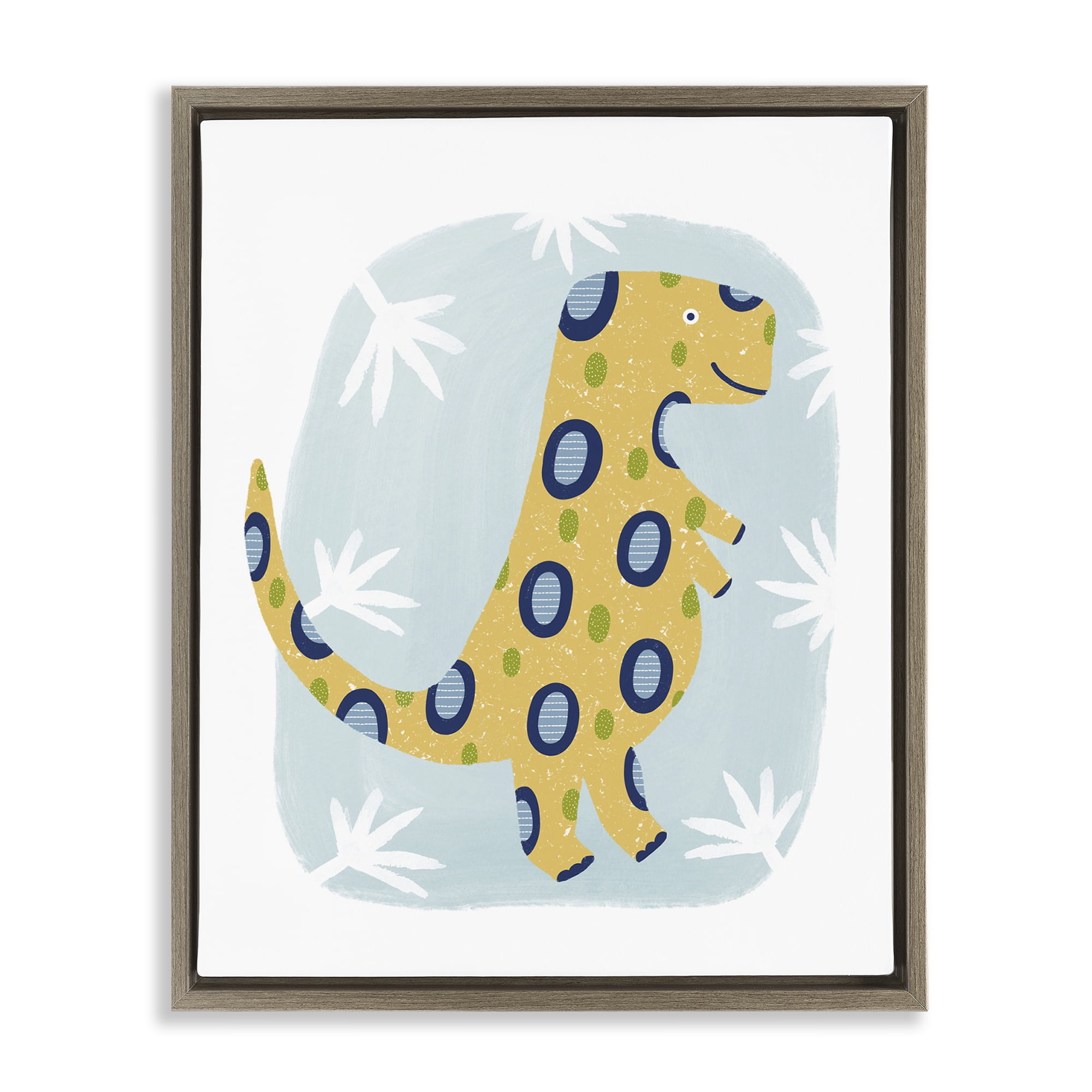Stupell Industries T-Rex with Leaves Animals & Insects Painting Brown Floater Framed Art Print Wall Art, 25 x 31