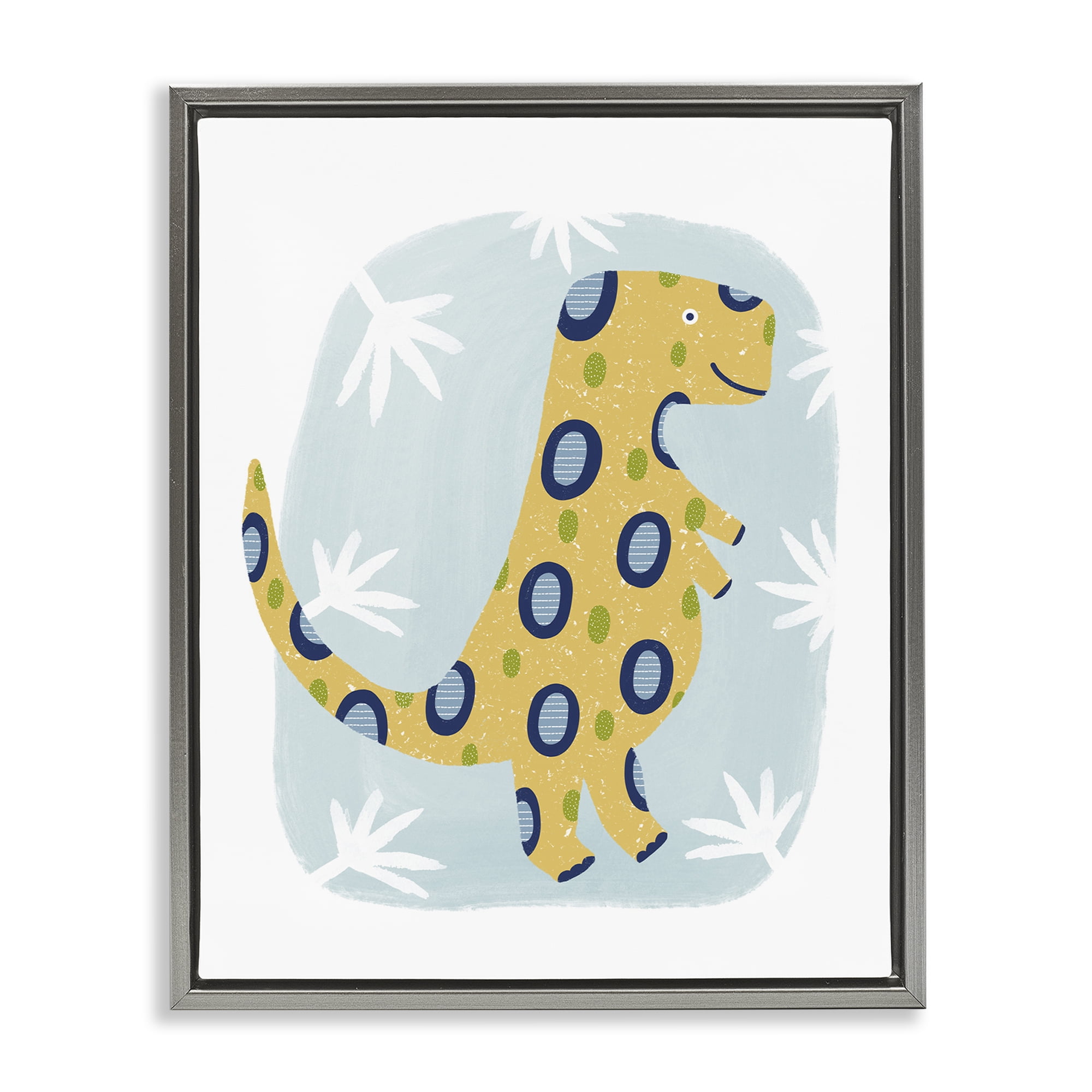 Stupell Industries T-Rex with Leaves Animals & Insects Painting Gray Floater Framed Art Print Wall Art, 17 x 21