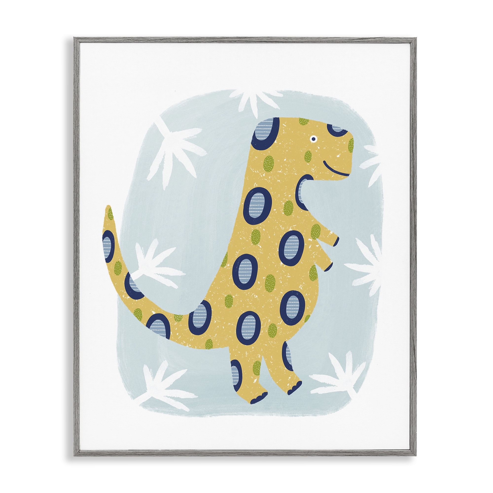 Stupell Industries T-Rex with Leaves Animals & Insects Painting Gray Framed Art Print Wall Art, 11 x 14