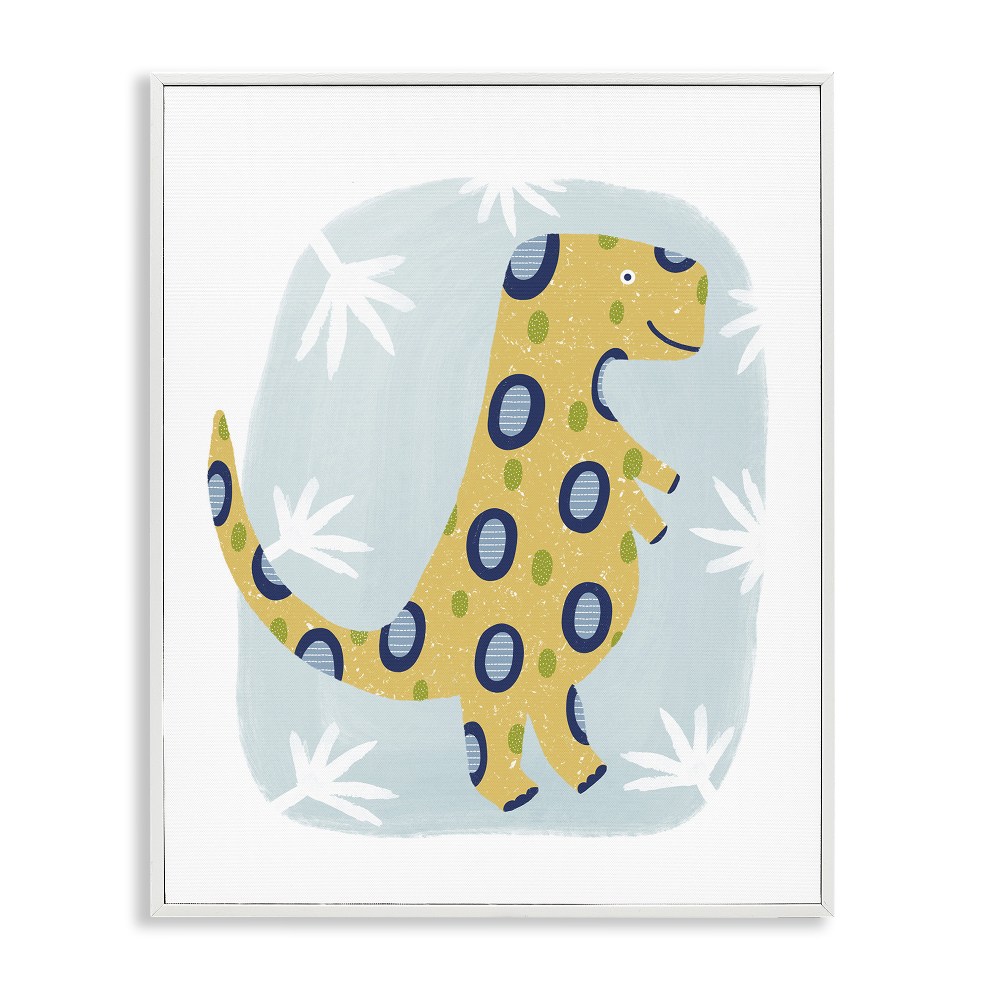 Stupell Industries T-Rex with Leaves Animals & Insects Painting White Framed Art Print Wall Art, 11 x 14