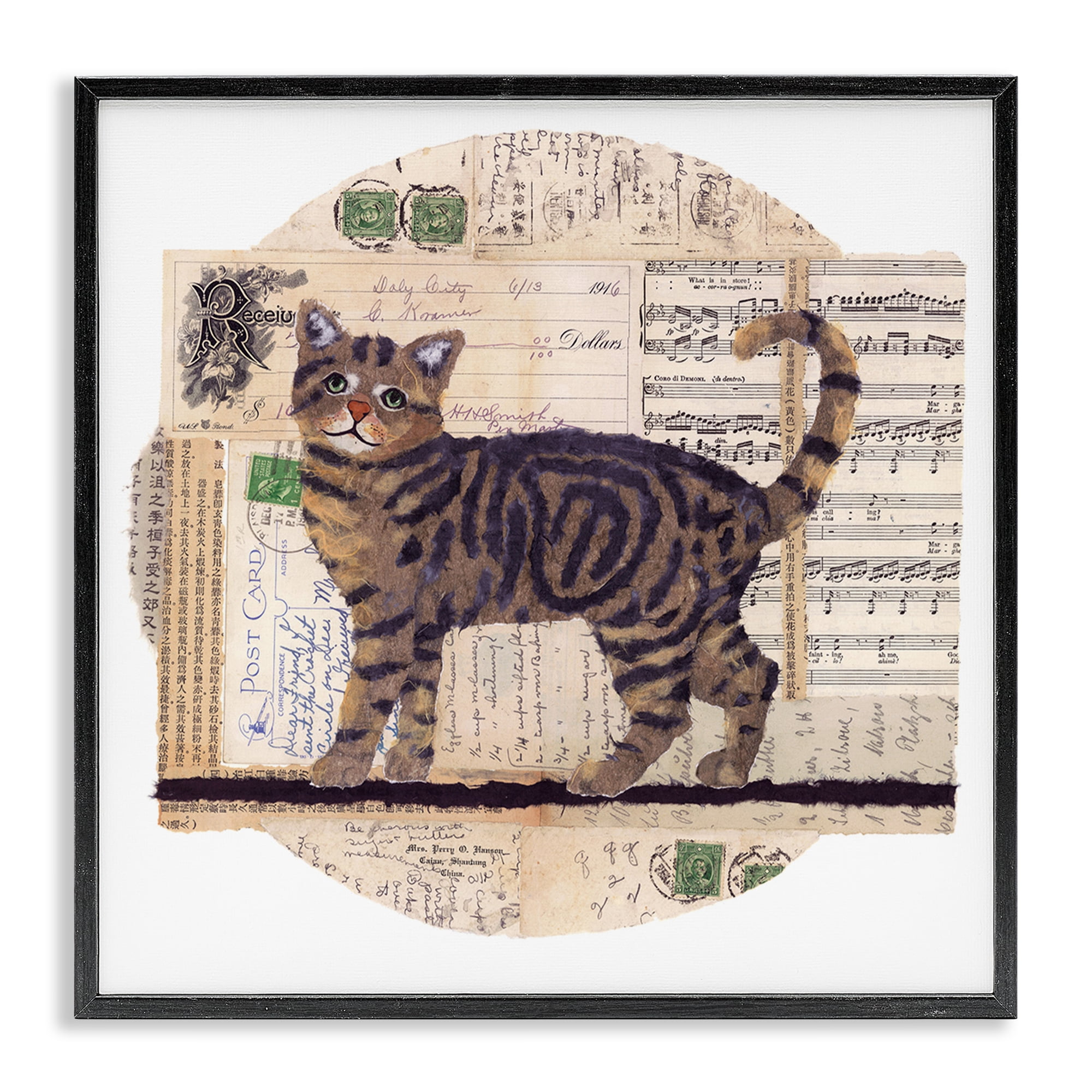 Stupell Industries Tabby Cat Collage Animals & Insects Painting Black Framed Art Print Wall Art, 24 x 24