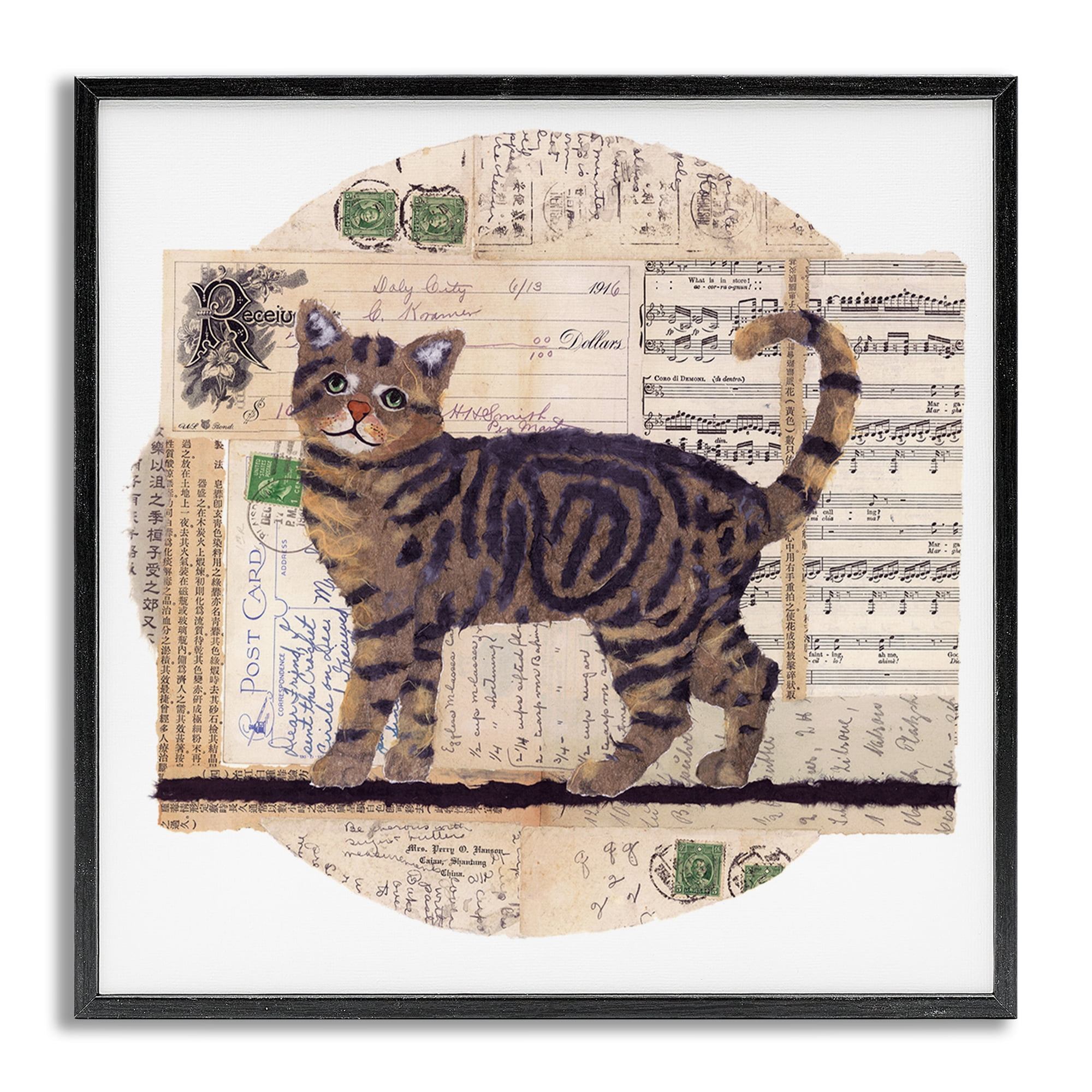 Stupell Industries Tabby Cat Collage Animals & Insects Painting Gray Framed Art Print Wall Art, 17 x 17