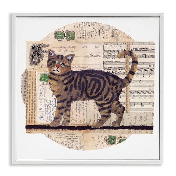 Stupell Industries Tabby Cat Collage Animals & Insects Painting White Framed Art Print Wall Art, 12 x 12
