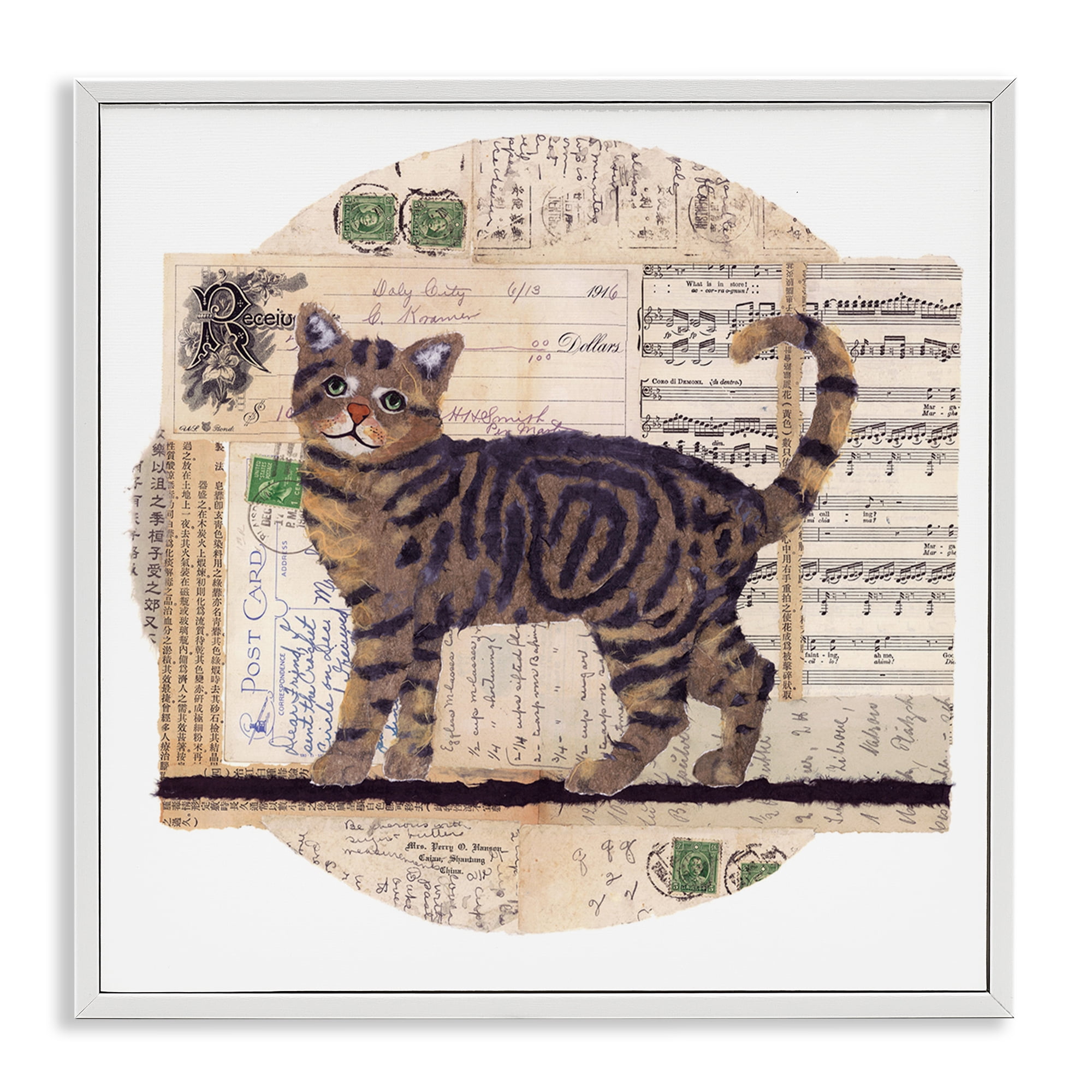 Stupell Industries Tabby Cat Collage Animals & Insects Painting White Framed Art Print Wall Art, 17 x 17