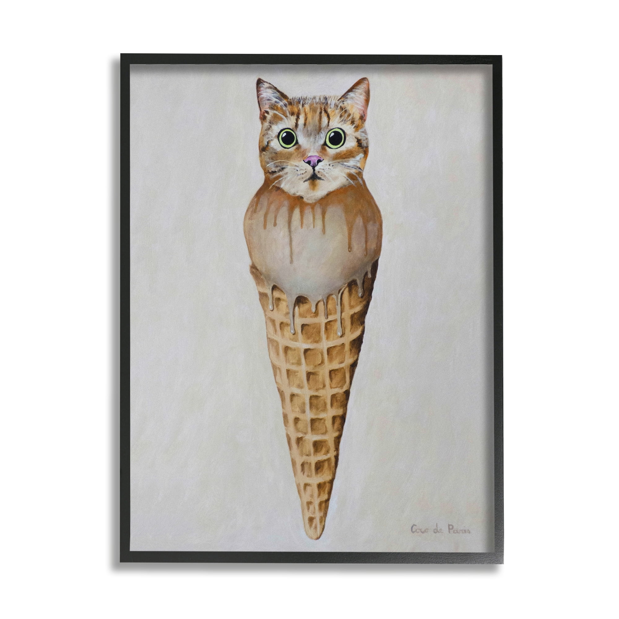 Stupell Industries Tabby Cat Ice Cream Scoop Dessert Waffle Cone , 11 x 14, Design by Coco de Paris