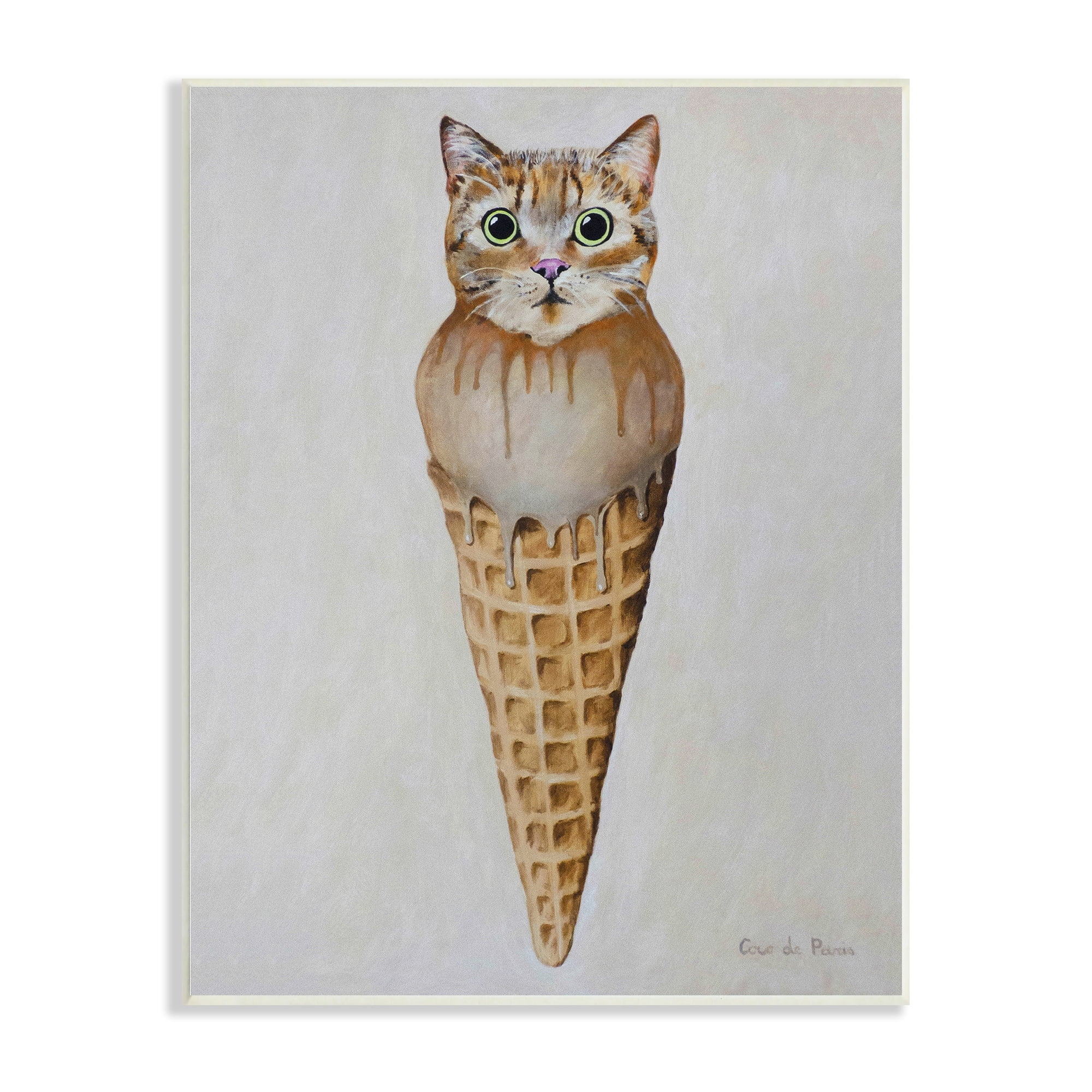 Stupell Industries Tabby Cat Ice Cream Scoop Dessert Waffle Cone , 13 x 19, Design by Coco de Paris