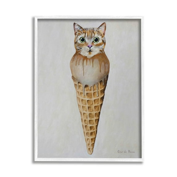 Stupell Industries Tabby Cat Ice Cream Scoop Dessert Waffle Cone , 16 x 20, Design by Coco de Paris