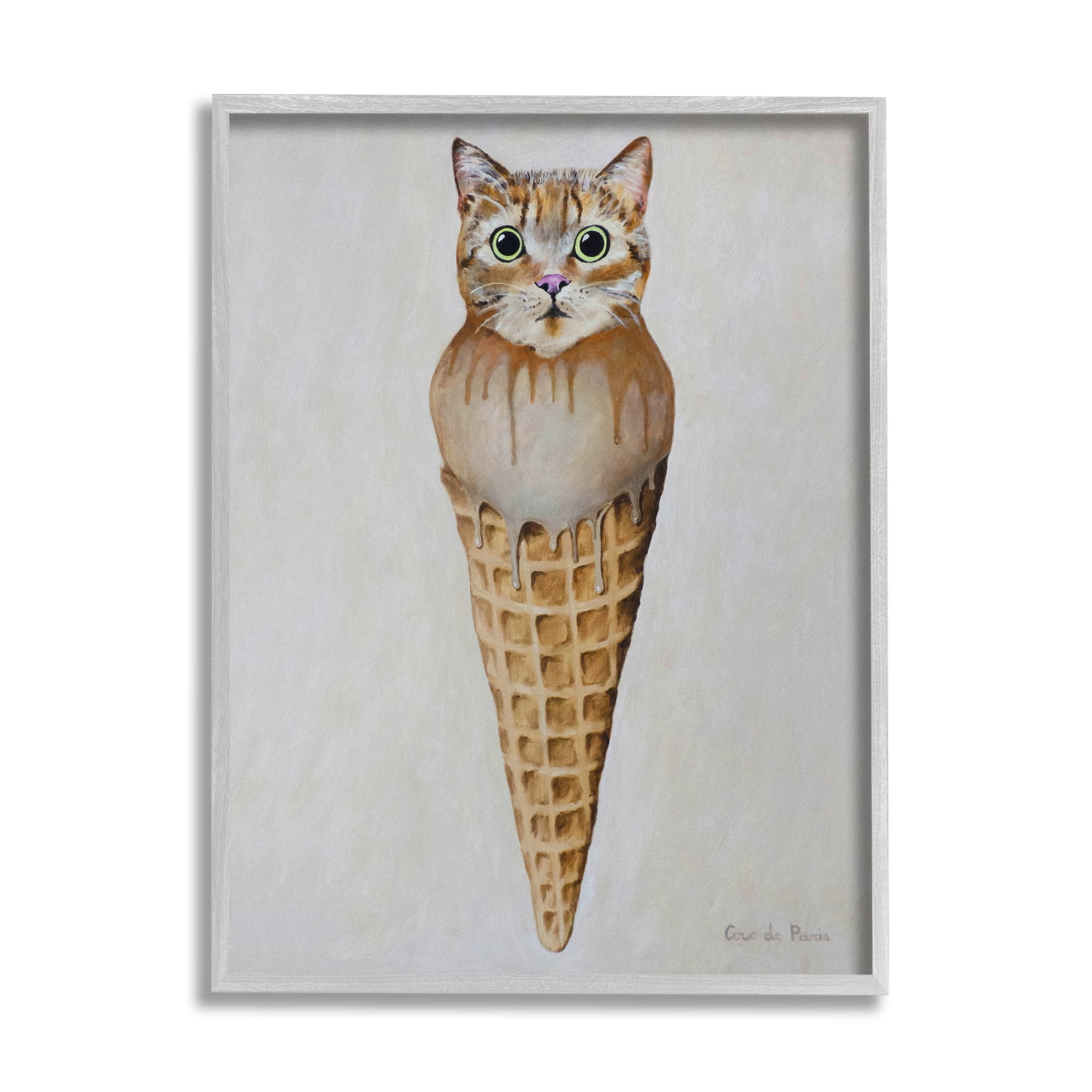 Stupell Industries Tabby Cat Ice Cream Scoop Dessert Waffle Cone , 24 x 30, Design by Coco de Paris