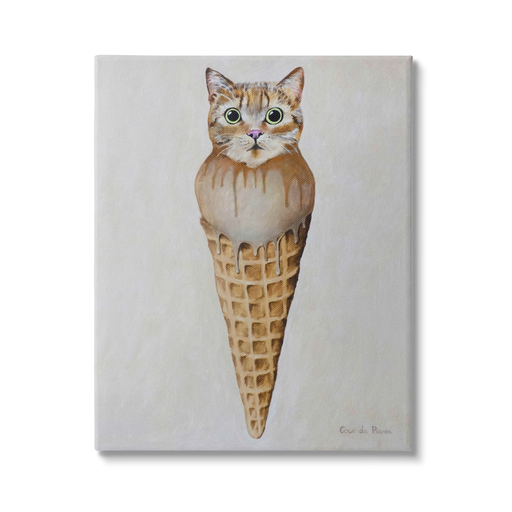 Stupell Industries Tabby Cat Ice Cream Scoop Dessert Waffle Cone Novelty Painting Gallery-Wrapped Canvas Print Wall Art, 30 x 40, Design by Coco de Paris