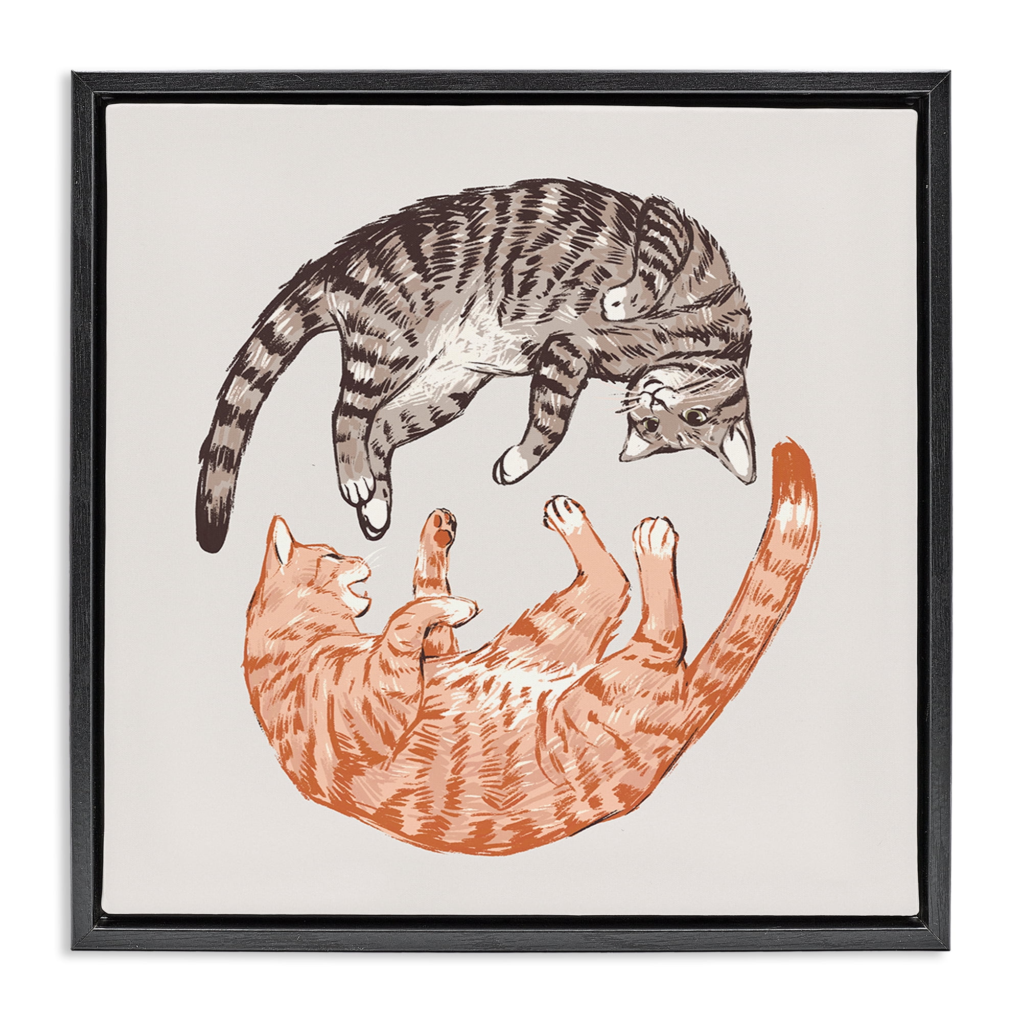 Stupell Industries Tabby Cats Duo Animals & Insects Painting Black Floater Framed Canvas Art Print Wall Art, 25 x 25