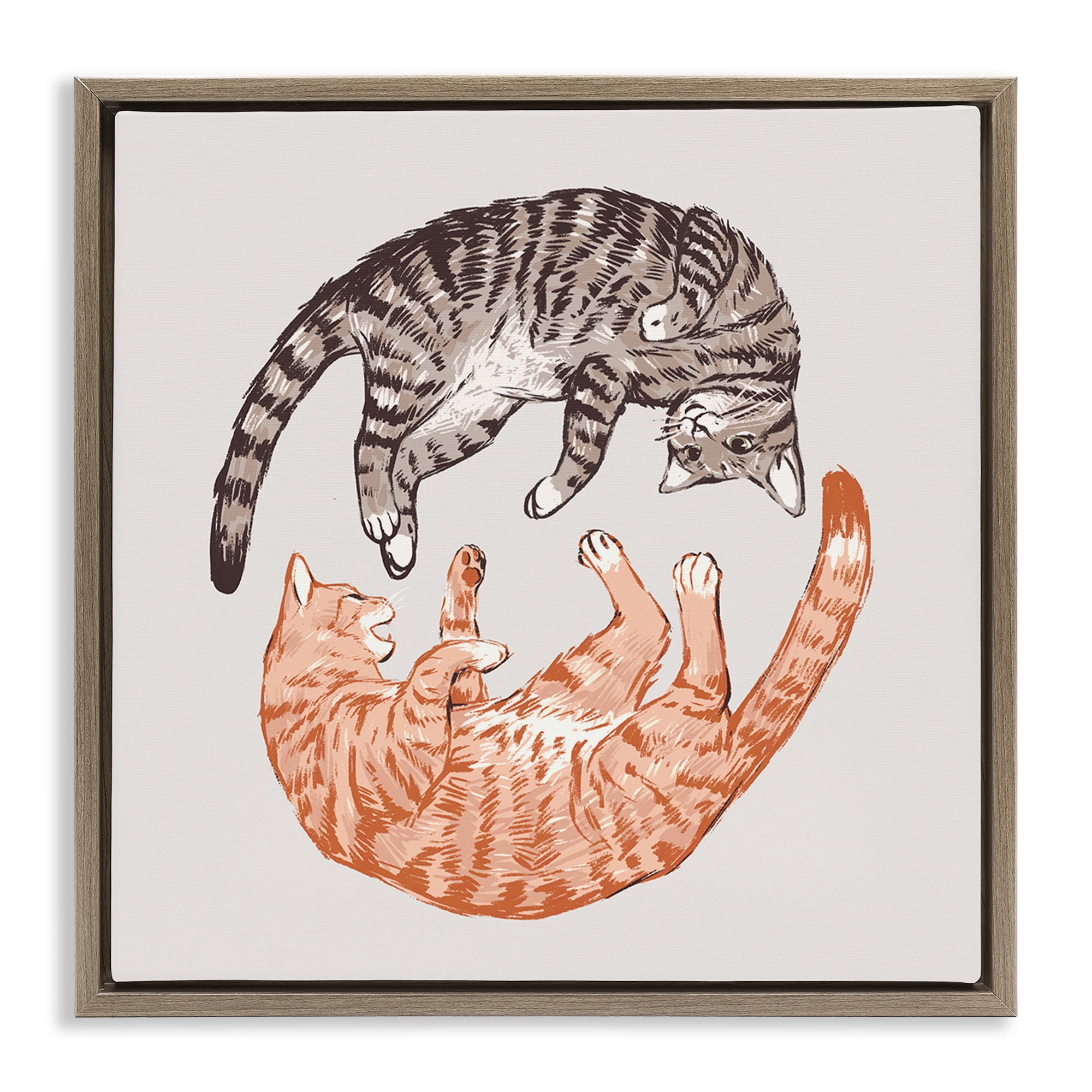 Stupell Industries Tabby Cats Duo Animals & Insects Painting Brown Floater Framed Canvas Art Print Wall Art, 18 x 18
