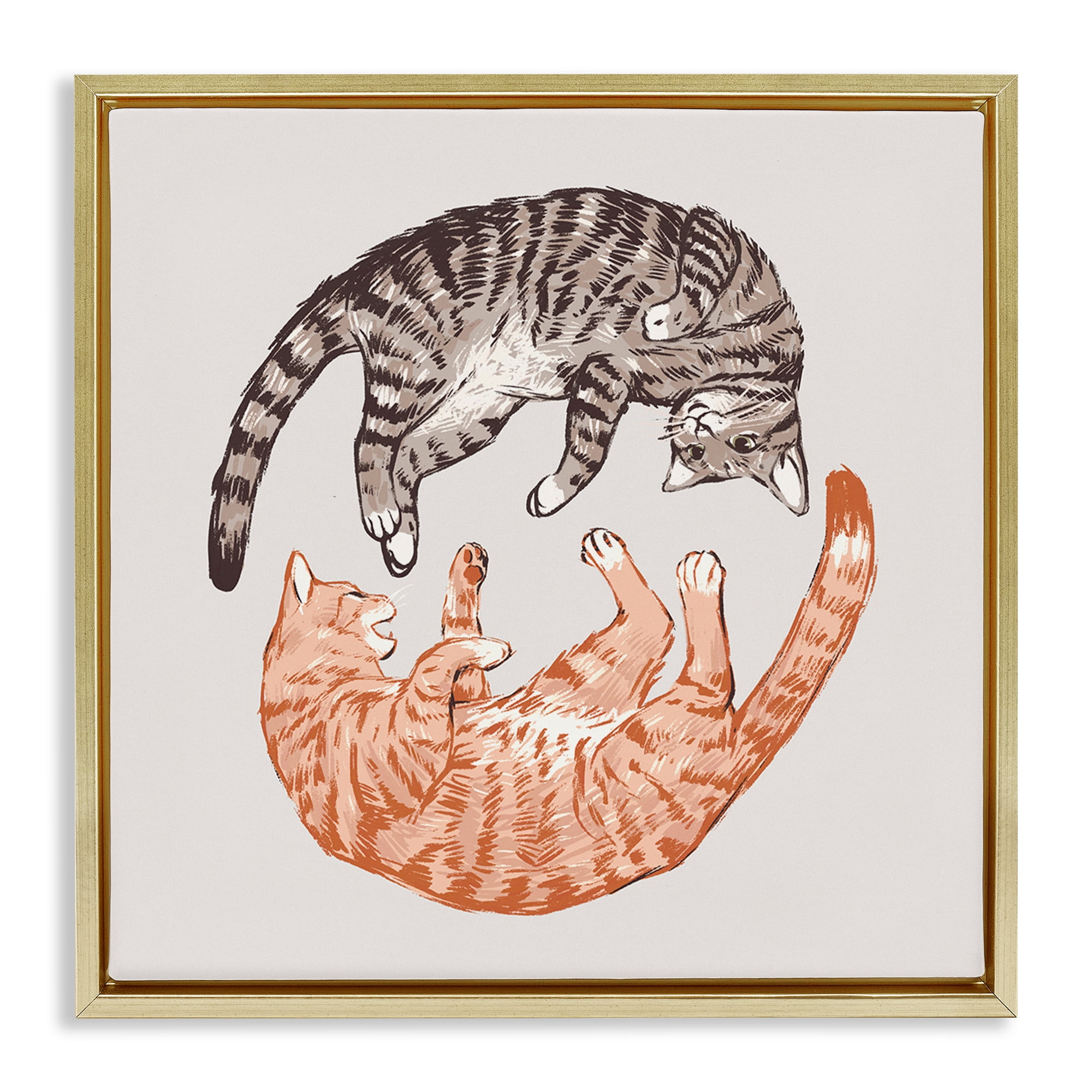 Stupell Industries Tabby Cats Duo Animals & Insects Painting Gold Floater Framed Canvas Art Print Wall Art, 25 x 25