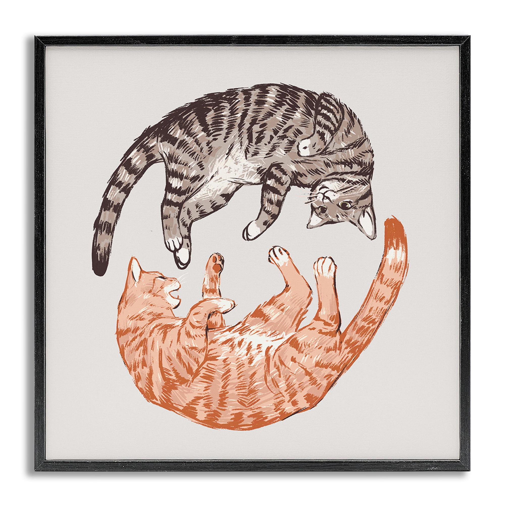 Stupell Industries Tabby Cats Duo Animals & Insects Painting Gray Framed Art Print Wall Art, 17 x 17