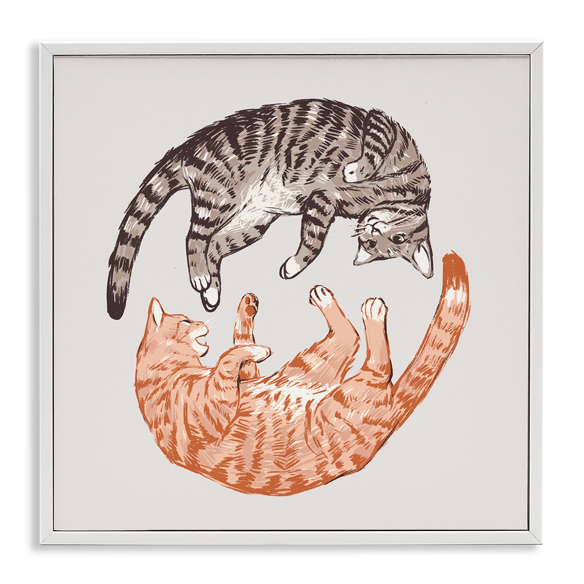 Stupell Industries Tabby Cats Duo Animals & Insects Painting White Framed Art Print Wall Art, 24 x 24