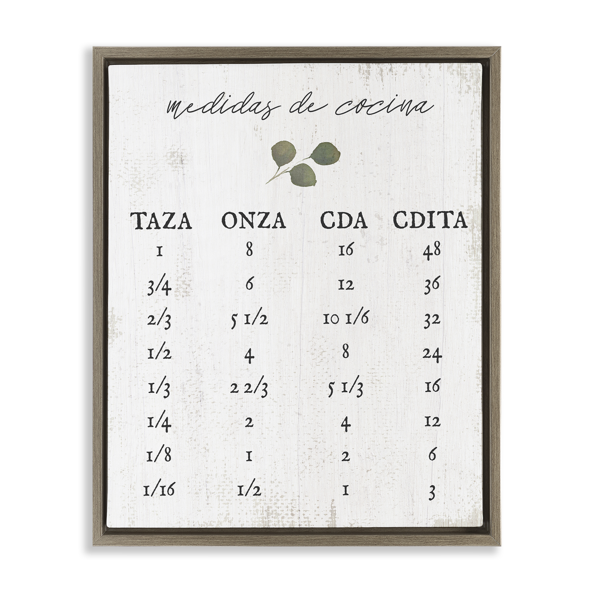 Stupell Industries Tabla de Medidas de Cocina Charts and Diagrams Painting Brown Floater Framed Art Print Wall Art, 17 x 21
