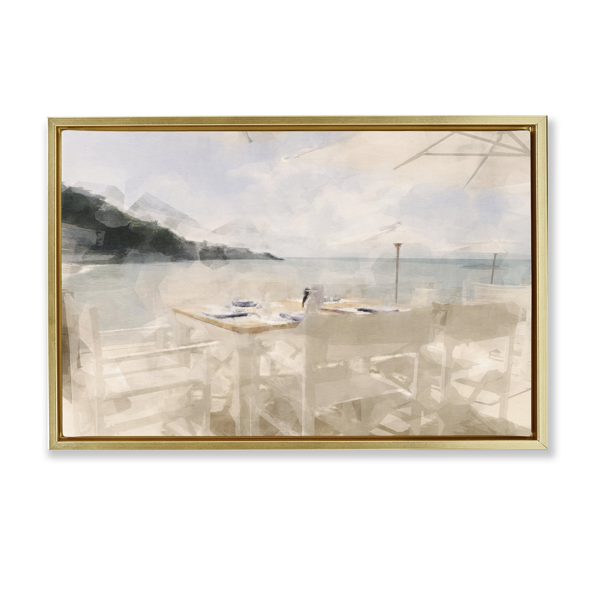 Stupell Industries Table By The Sea Gold Framed Floater Canvas Wall Art, design by Noah Bay