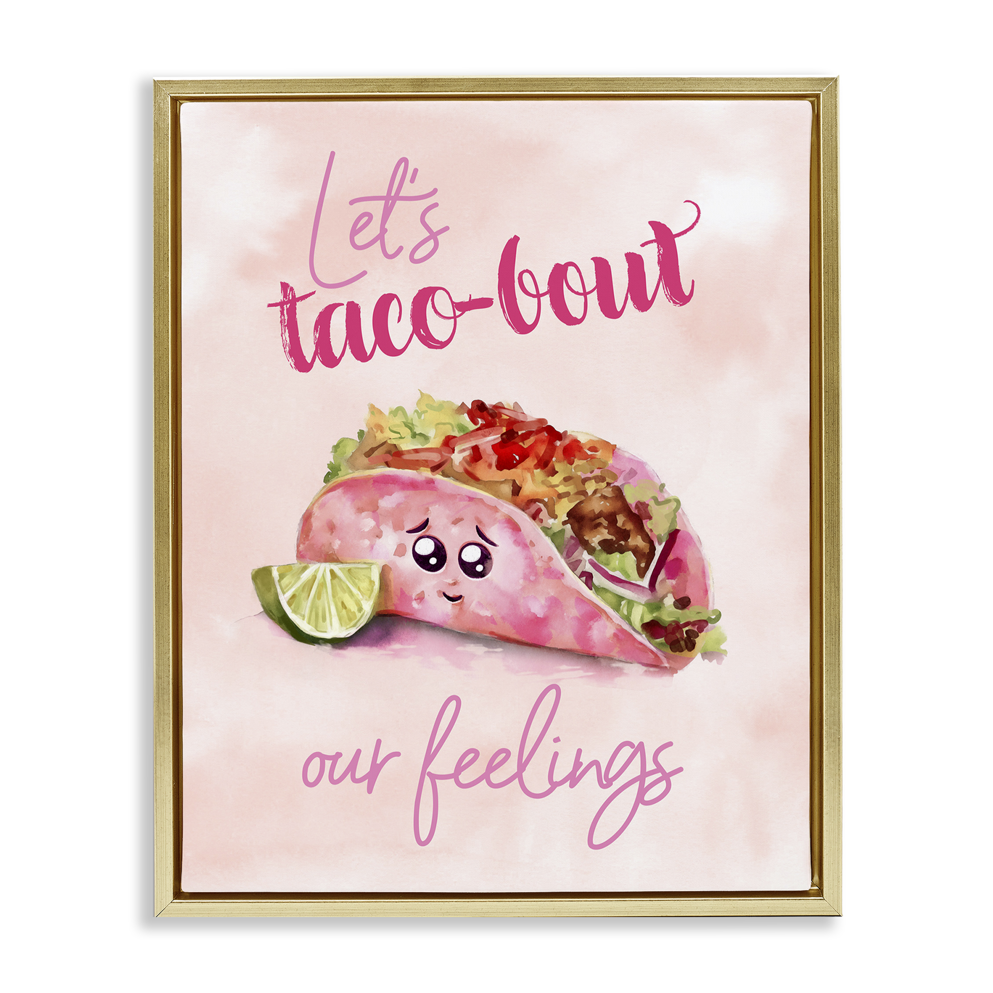 Stupell Industries Taco-Bout Our Feelings Novelty Painting Gold Floater Framed Art Print Wall Art, 17 x 21