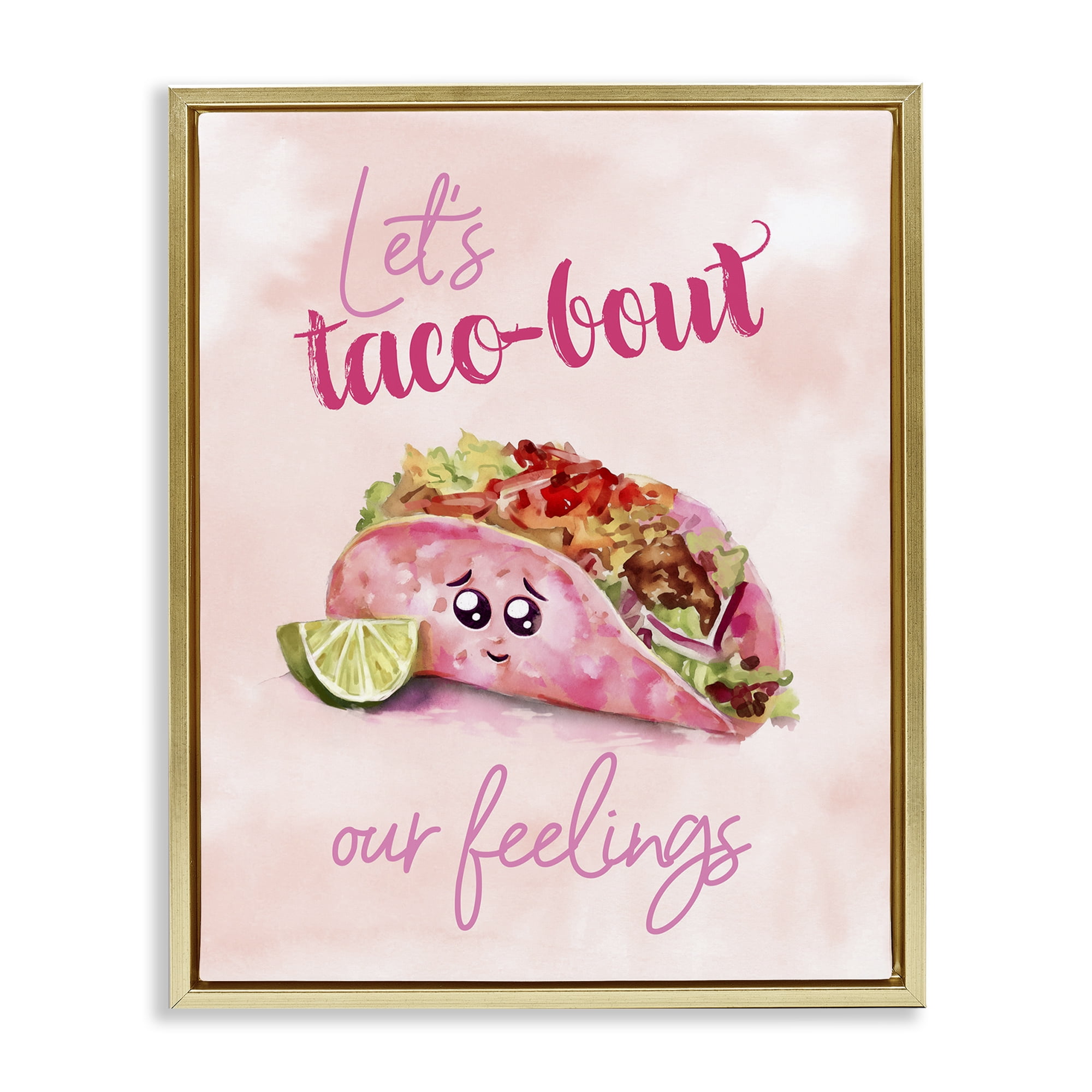 Stupell Industries Taco-Bout Our Feelings Novelty Painting Gold Floater Framed Art Print Wall Art, 25 x 31