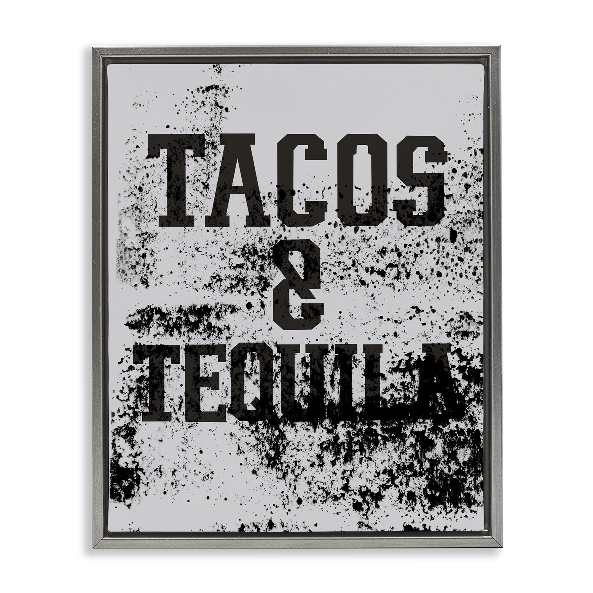 Stupell Industries Tacos & Tequila with Splatter Food & Beverage Painting Gray Floater Framed Canvas Art Print Wall Art, 17 x 21