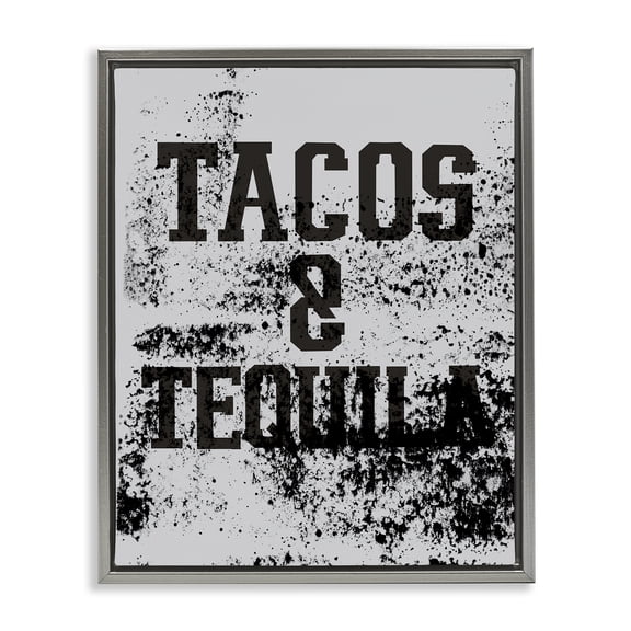 Stupell Industries Tacos & Tequila with Splatter Food & Beverage Painting Gray Floater Framed Canvas Art Print Wall Art, 17 x 21