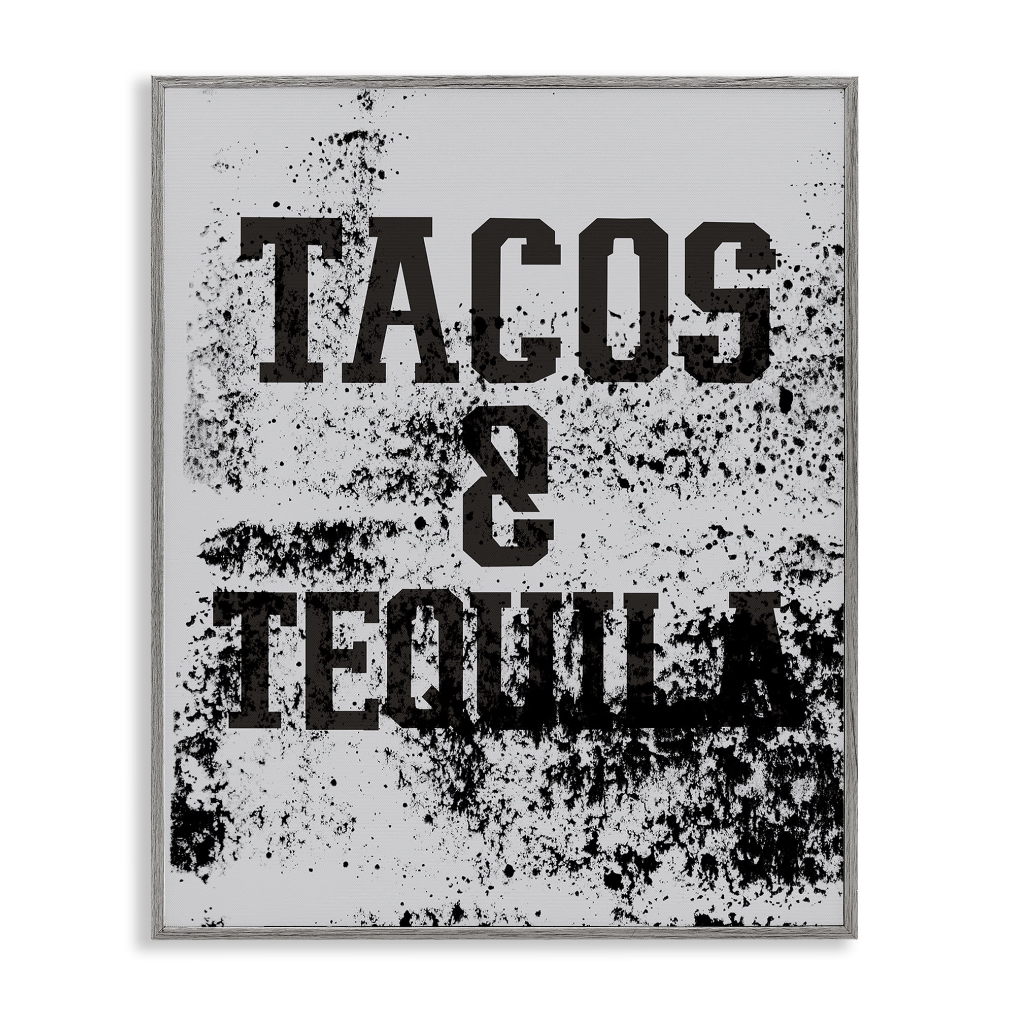 Stupell Industries Tacos & Tequila with Splatter Food & Beverage Painting Gray Framed Art Print Wall Art, 16 x 20