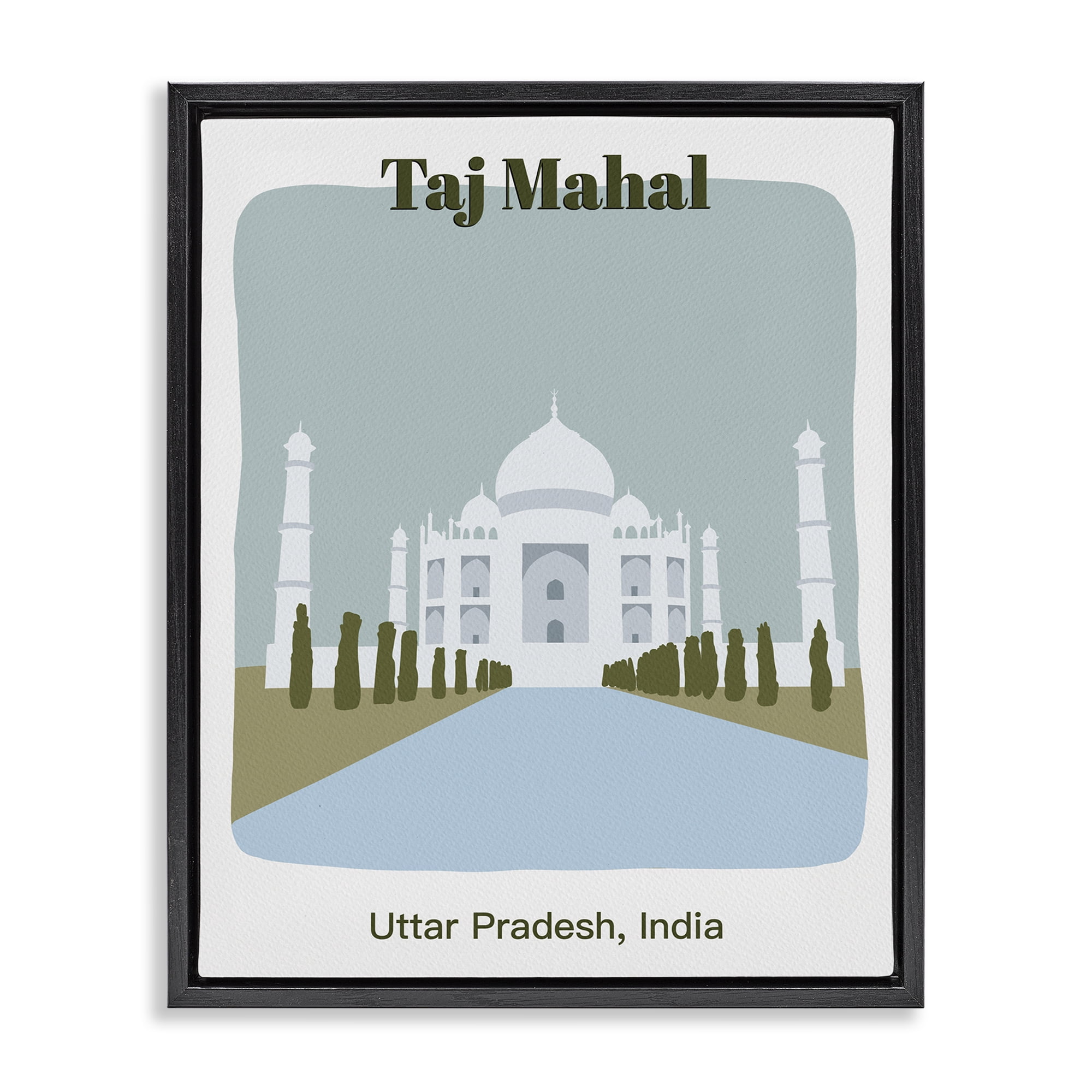 Stupell Industries Taj Mahal Architecture Town & City Painting Black Floater Framed Art Print Wall Art, 25 x 31