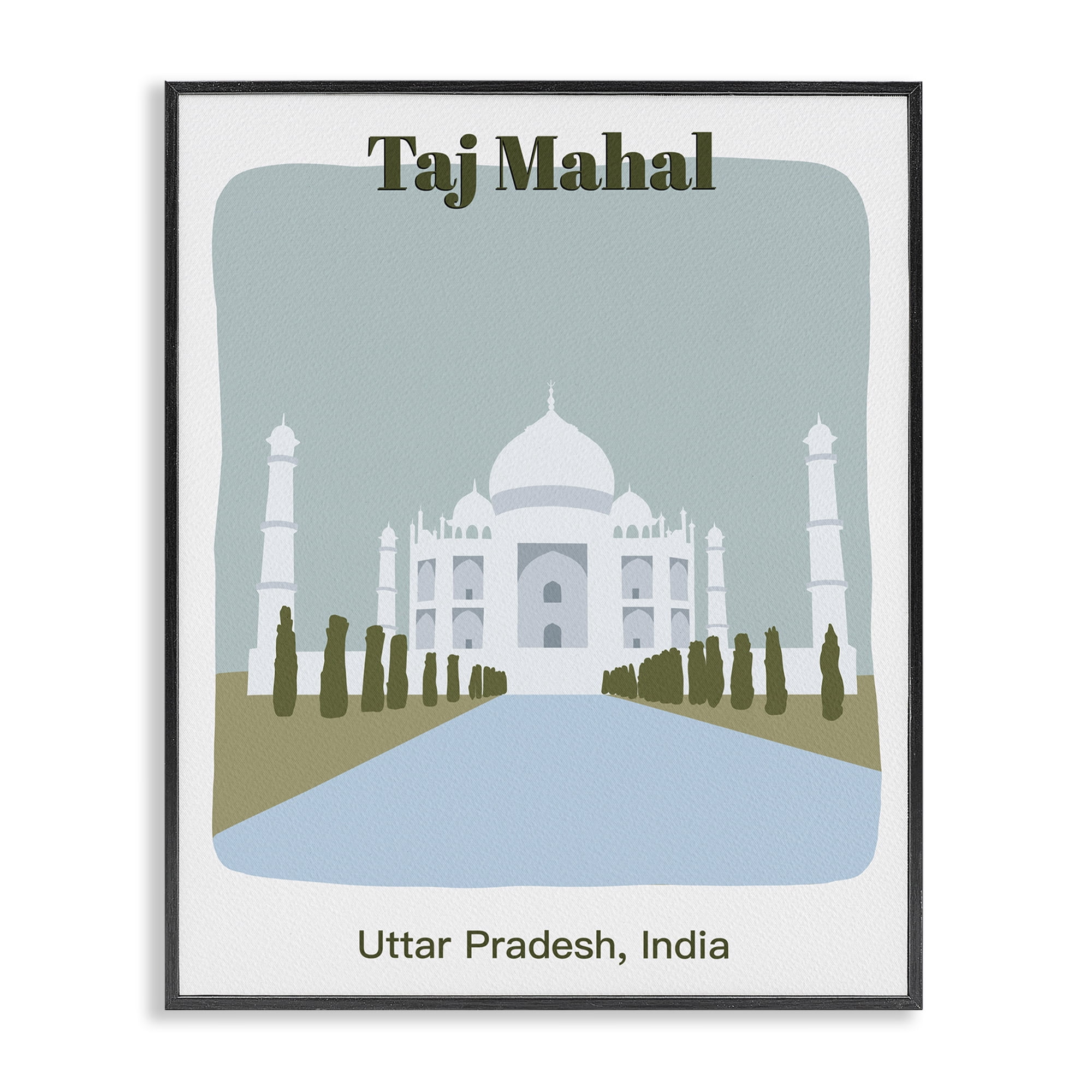 Stupell Industries Taj Mahal Architecture Town & City Painting Black Framed Art Print Wall Art, 16 x 20