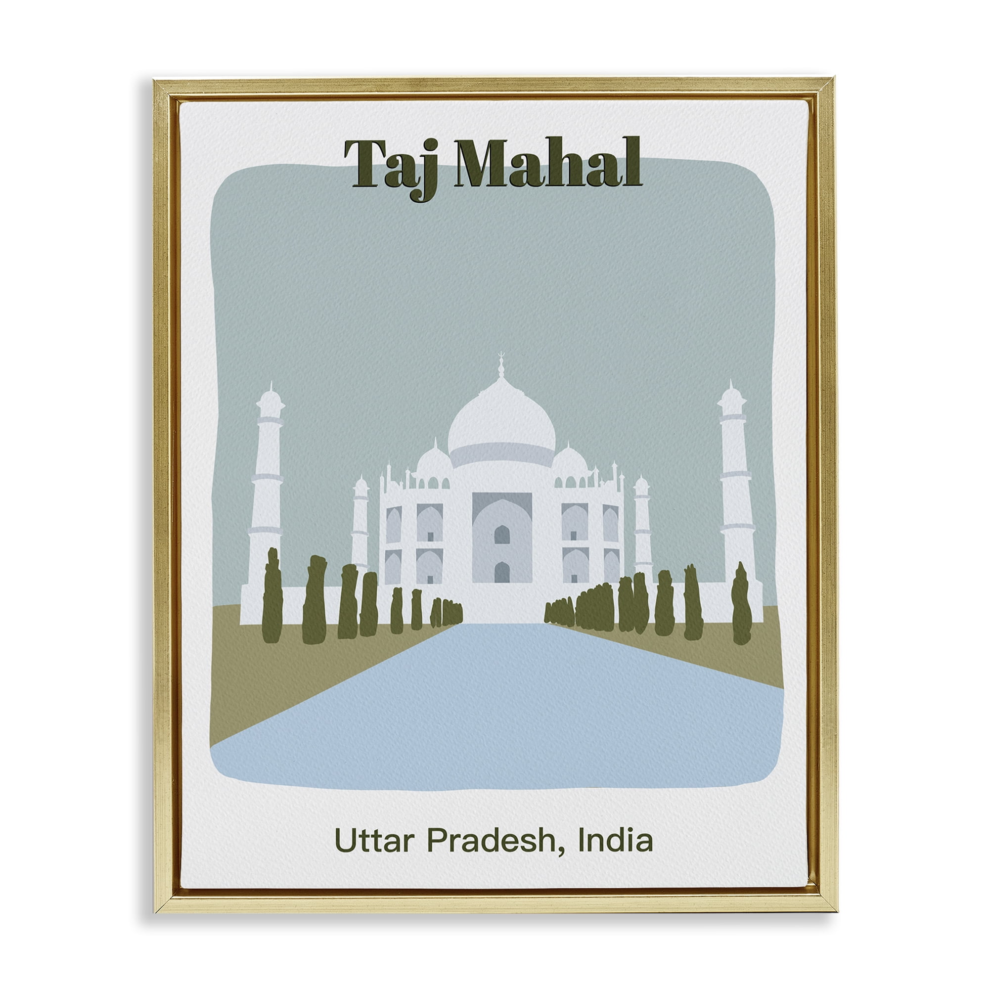 Stupell Industries Taj Mahal Architecture Town & City Painting Gold Floater Framed Art Print Wall Art, 25 x 31