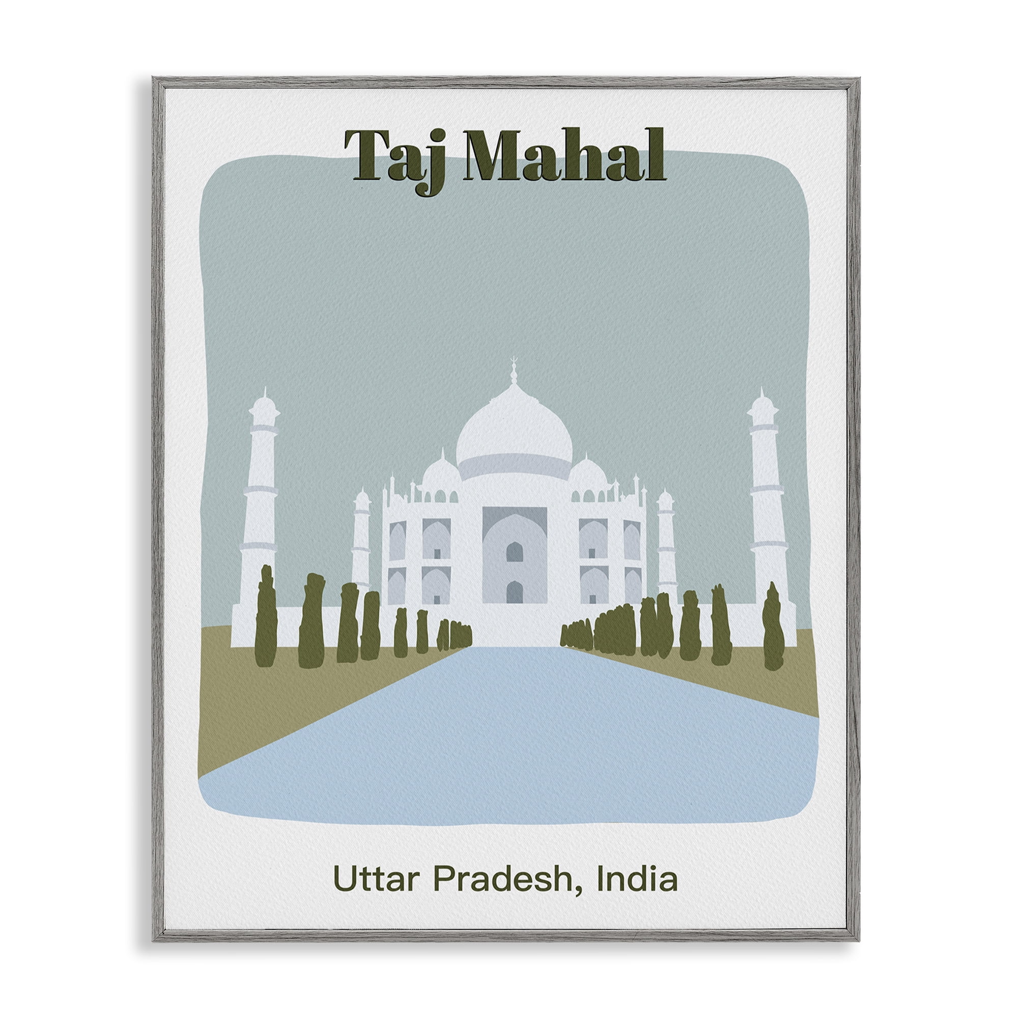 Stupell Industries Taj Mahal Architecture Town & City Painting Gray Framed Art Print Wall Art, 24 x 30