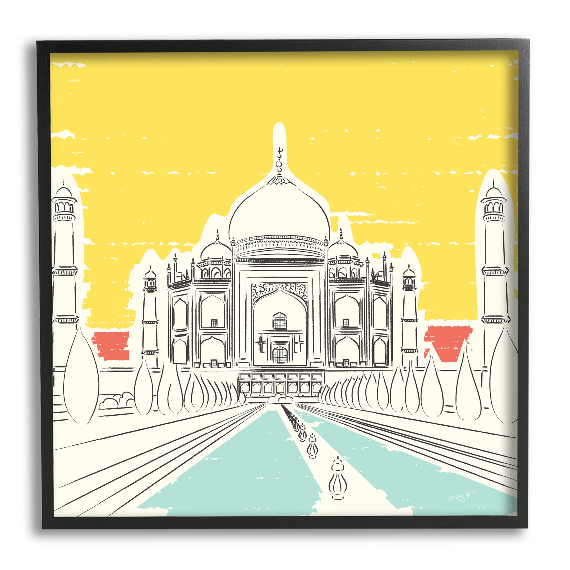 Stupell Industries Taj Mahal Architecture Travel & Places Painting Black Framed Art Print Wall Art, 12 x 12