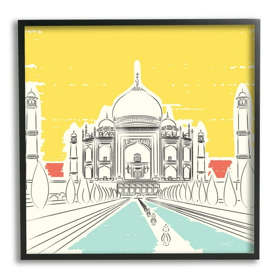 Stupell Industries Taj Mahal Architecture Travel & Places Painting Black Framed Art Print Wall Art, 12 x 12