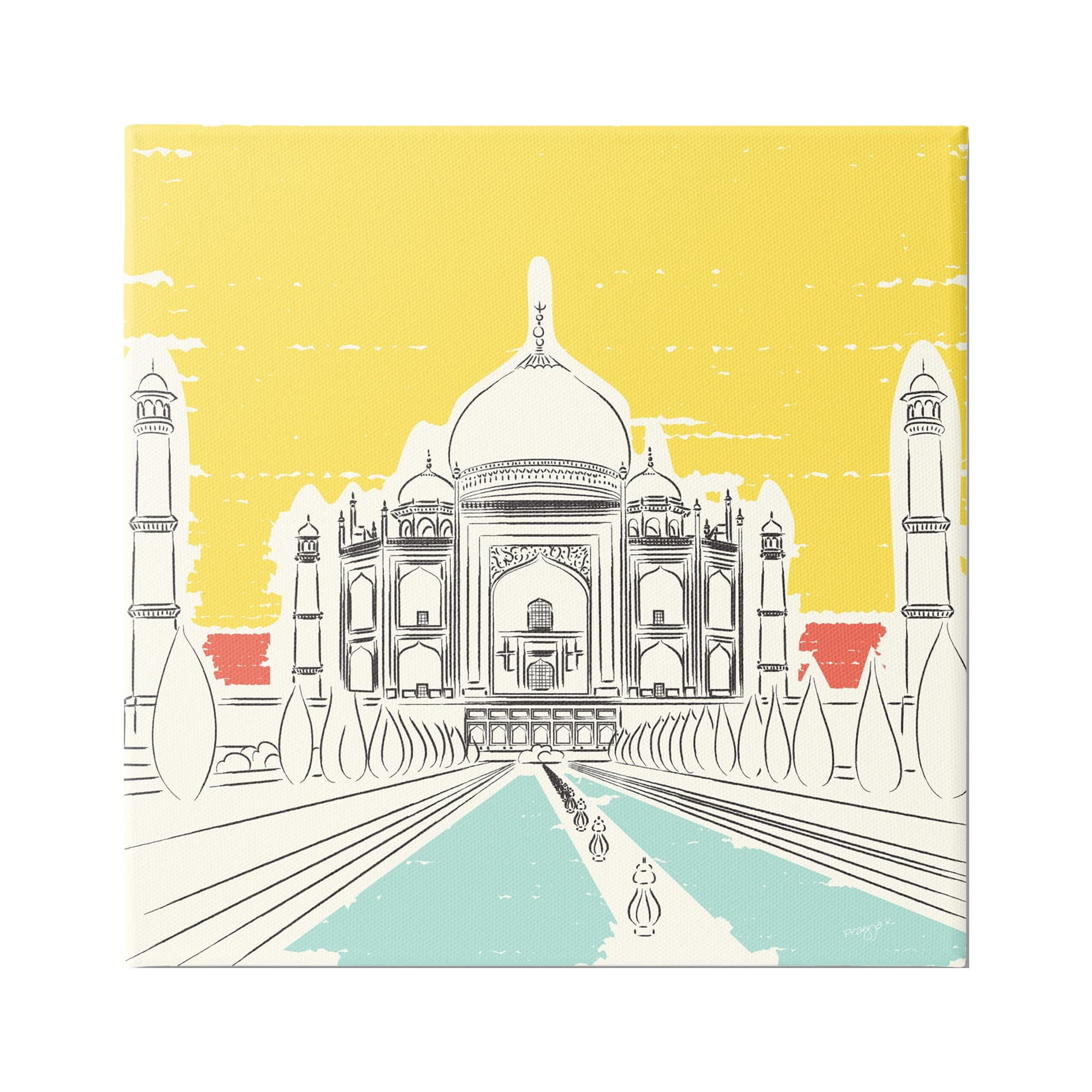 Stupell Industries Taj Mahal Architecture Travel & Places Painting Gallery Wrapped Canvas Art Print Wall Art, 24 x 24