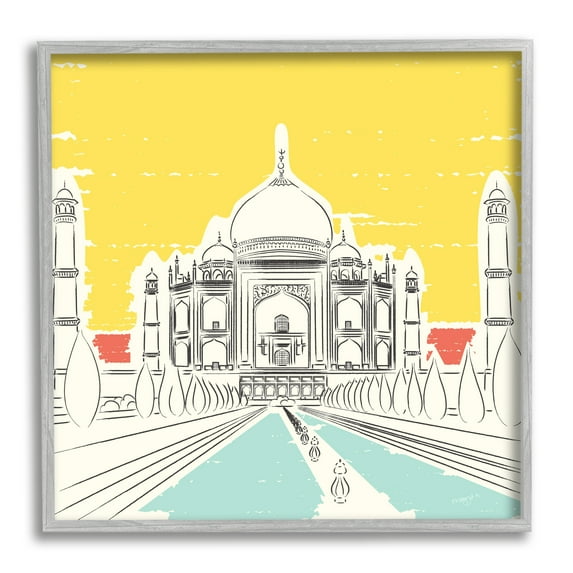 Stupell Industries Taj Mahal Architecture Travel & Places Painting Gray Framed Art Print Wall Art, 12 x 12