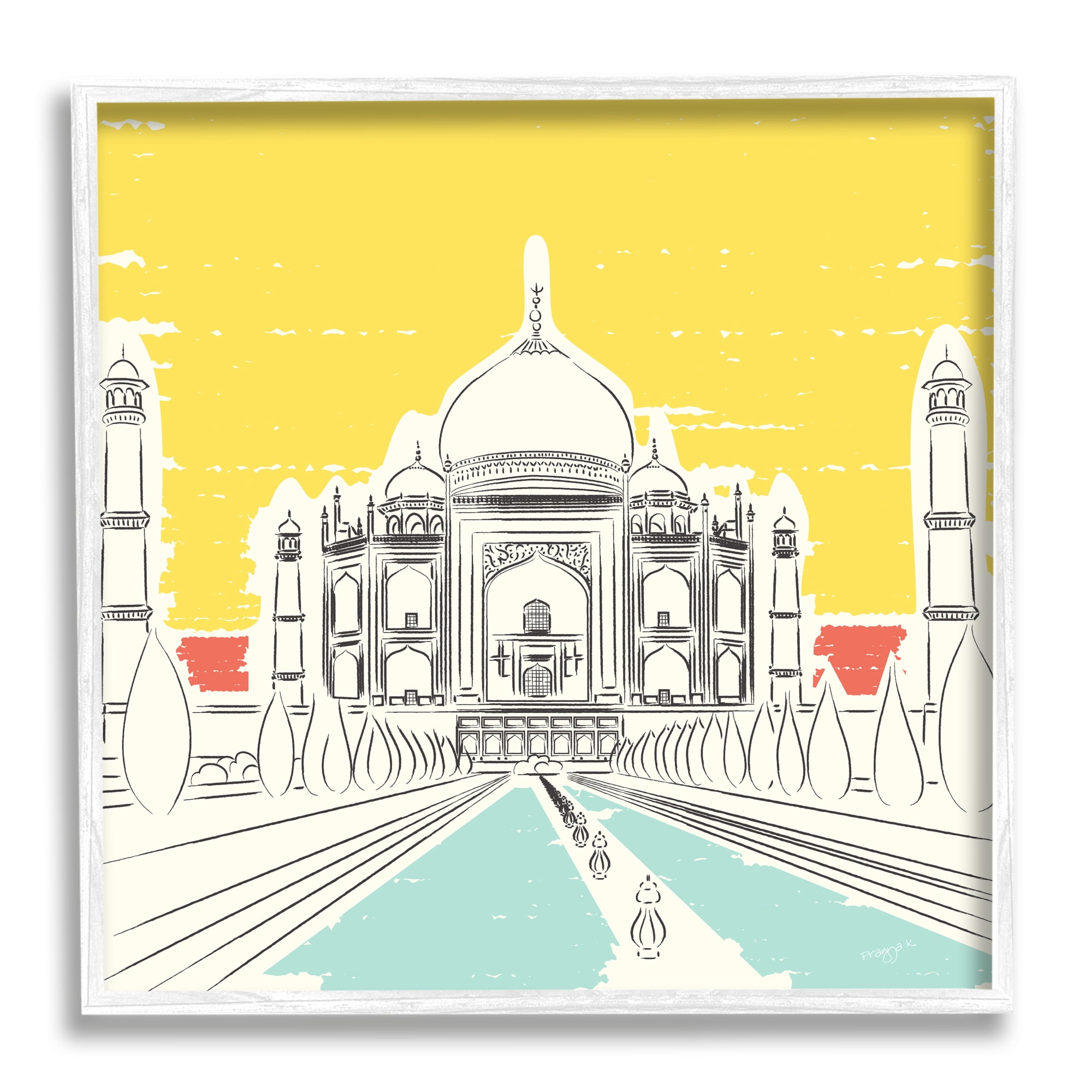 Stupell Industries Taj Mahal Architecture Travel & Places Painting White Framed Art Print Wall Art, 17 x 17