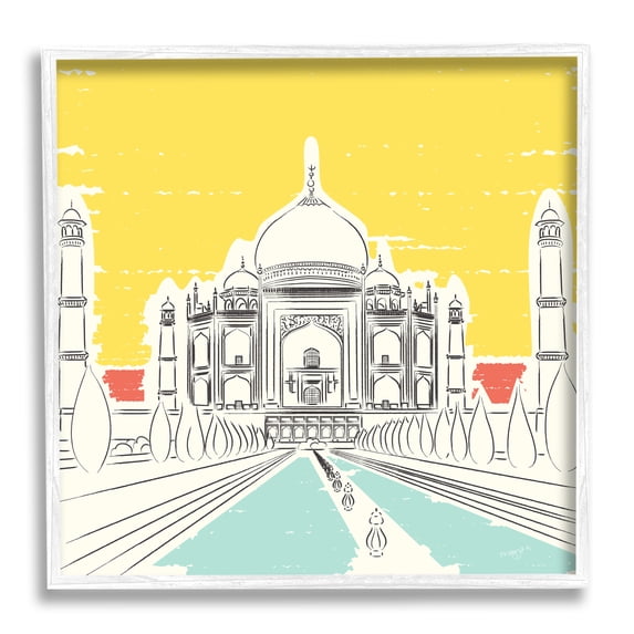 Stupell Industries Taj Mahal Architecture Travel & Places Painting White Framed Art Print Wall Art, 24 x 24