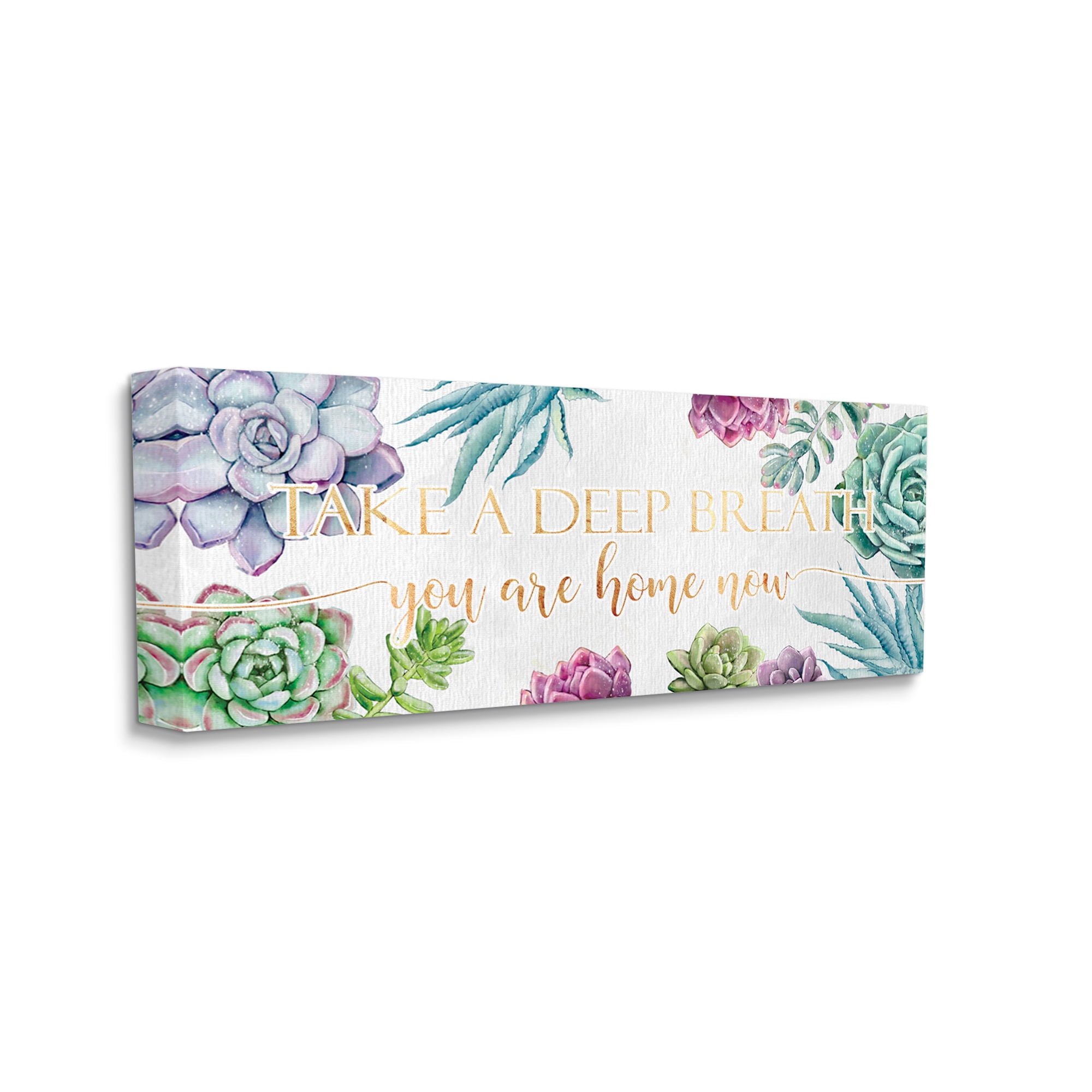 Stupell Industries Take A Deep Breath Phrase Succulent Plants Botanical & Floral Painting Gallery Wrapped Canvas Art Print Wall Art, 10 x 24