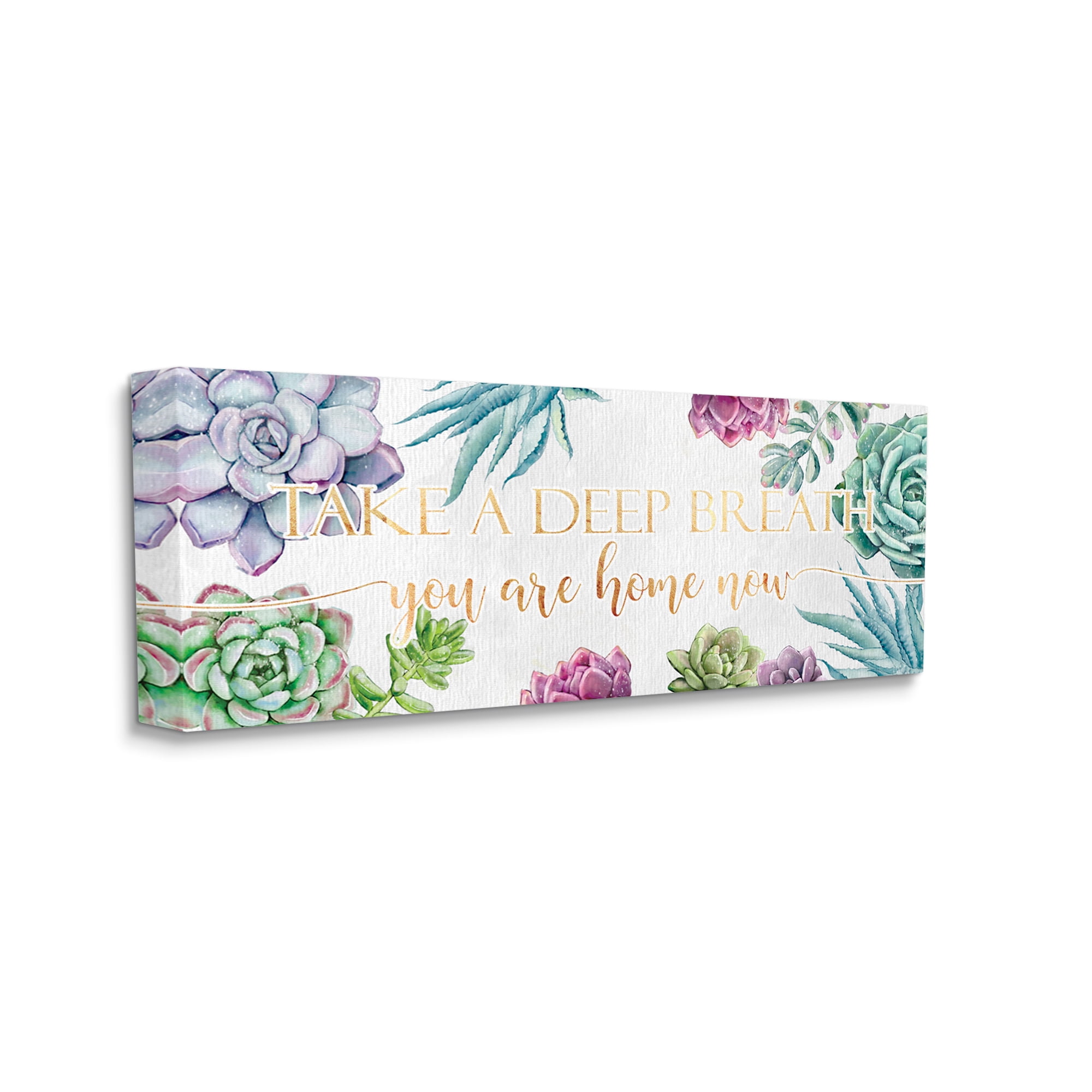 Stupell Industries Take A Deep Breath Phrase Succulent Plants Botanical & Floral Painting Gallery Wrapped Canvas Art Print Wall Art, 13 x 30