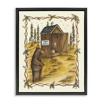 Stupell Industries Take A Seat Outhouse Animals & Insects Painting Black Floater Framed Art Print Wall Art, 17 x 21