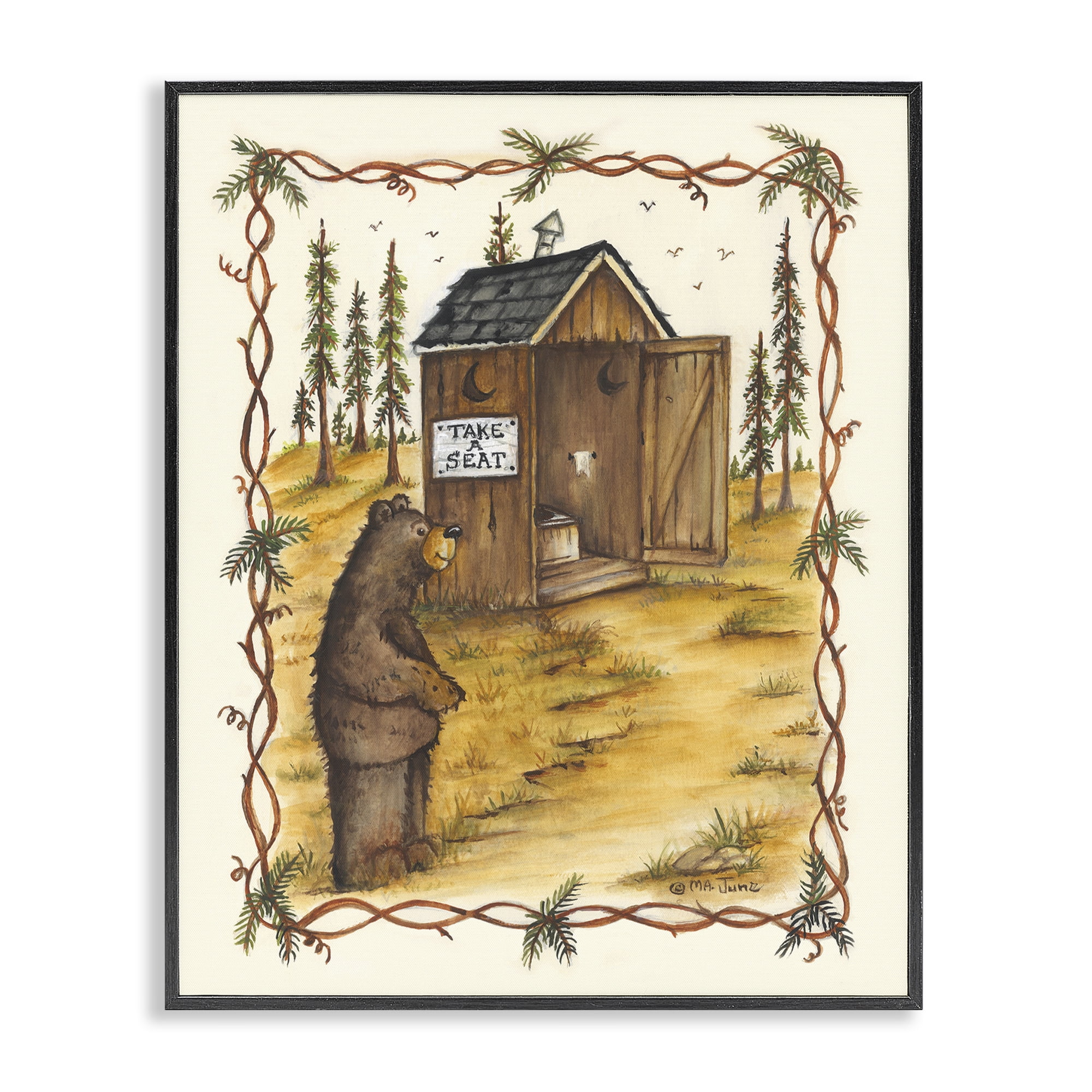 Stupell Industries Take A Seat Outhouse Animals & Insects Painting Black Framed Art Print Wall Art, 24 x 30